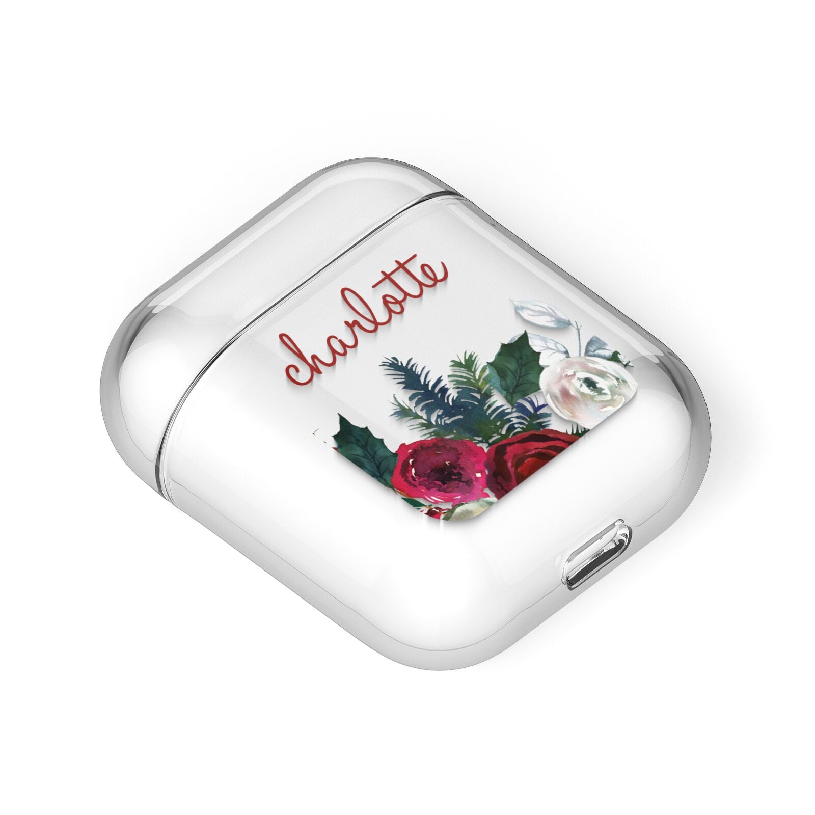 Christmas Flowers Personalised AirPods Case Laid Flat