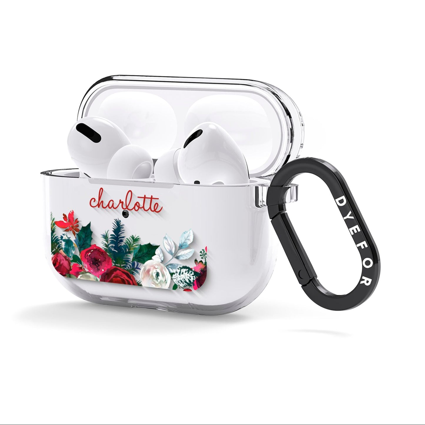 Christmas Flowers Personalised AirPods Clear Case 3rd Gen Side Image