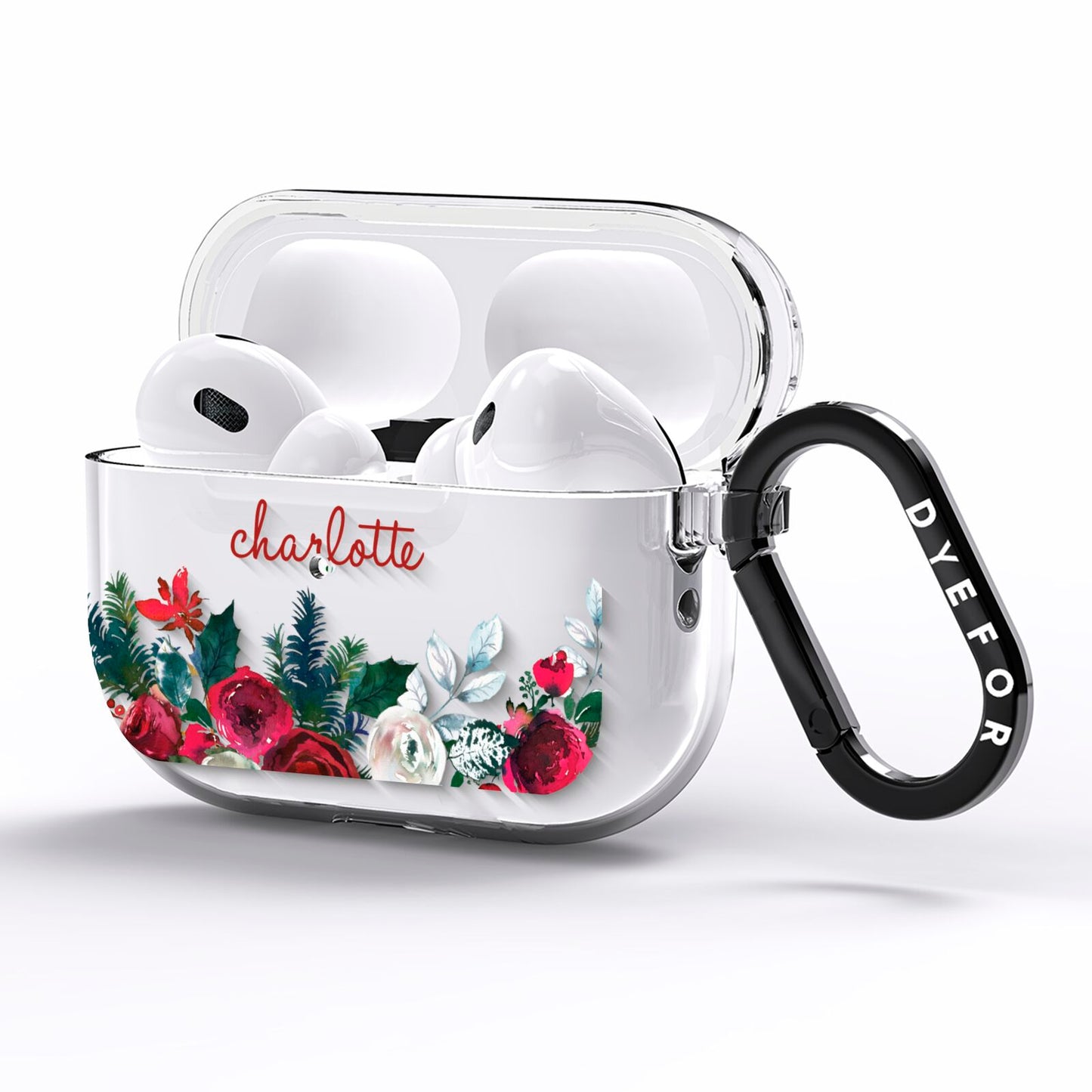 Christmas Flowers Personalised AirPods Pro Clear Case Side Image