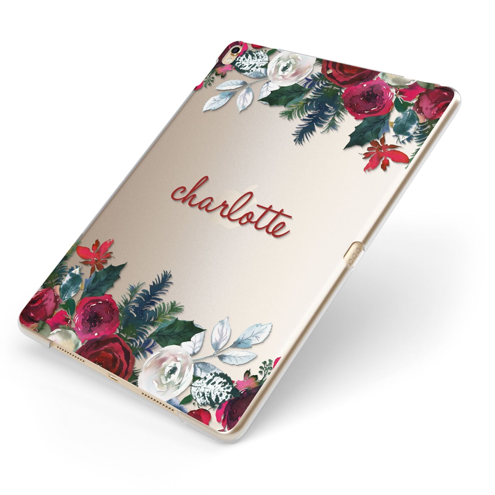Christmas Flowers Personalised Apple iPad Case on Gold iPad Side View