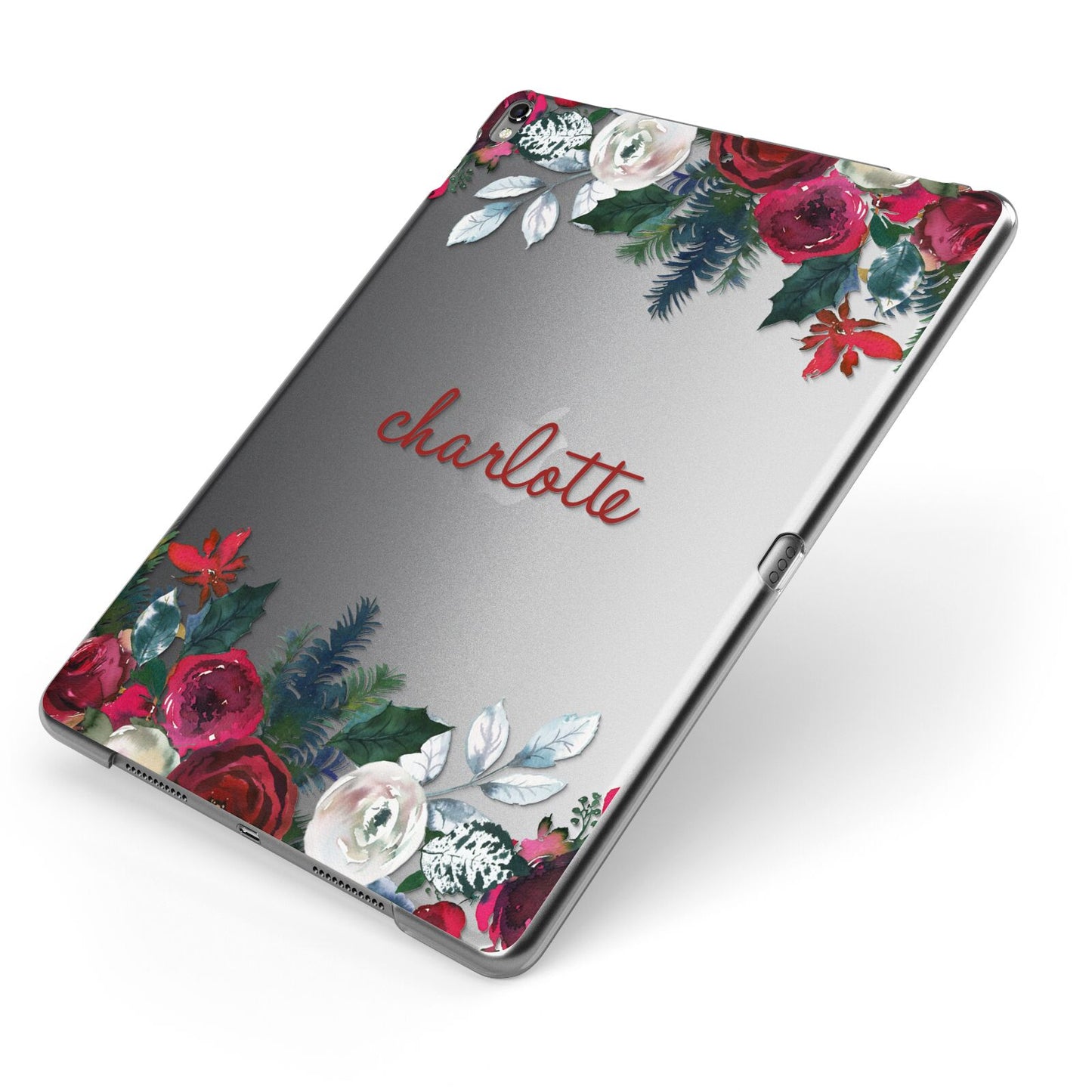 Christmas Flowers Personalised Apple iPad Case on Grey iPad Side View