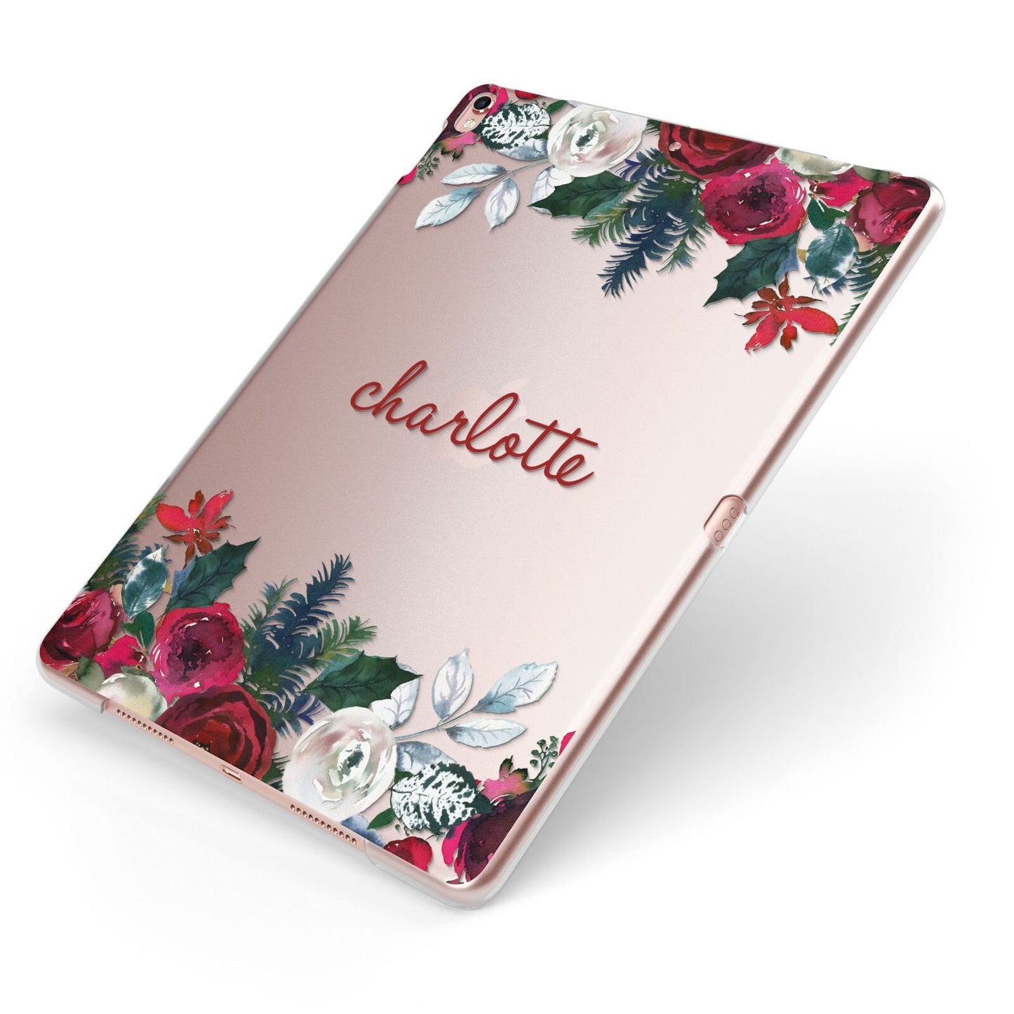 Christmas Flowers Personalised Apple iPad Case on Rose Gold iPad Side View
