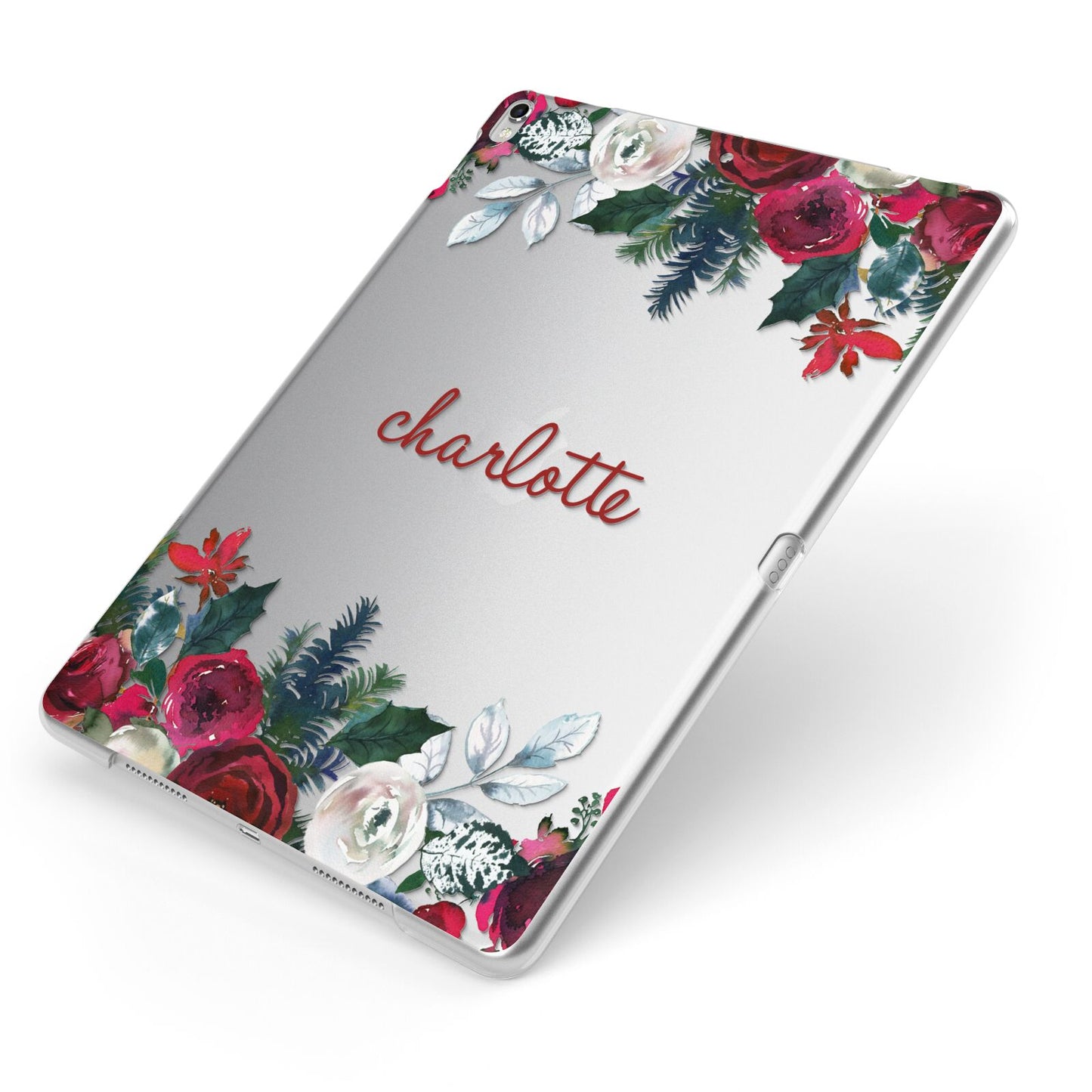Christmas Flowers Personalised Apple iPad Case on Silver iPad Side View