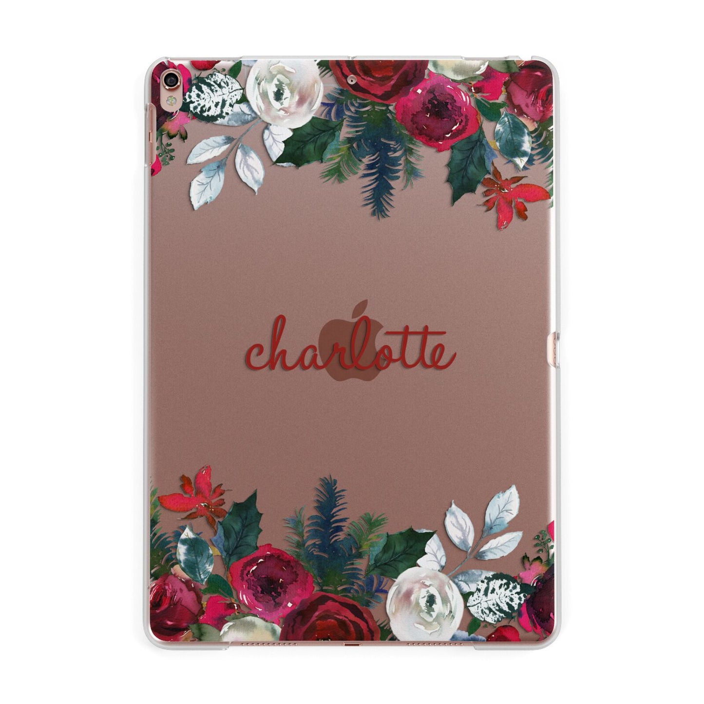 Christmas Flowers Personalised Apple iPad Rose Gold Case