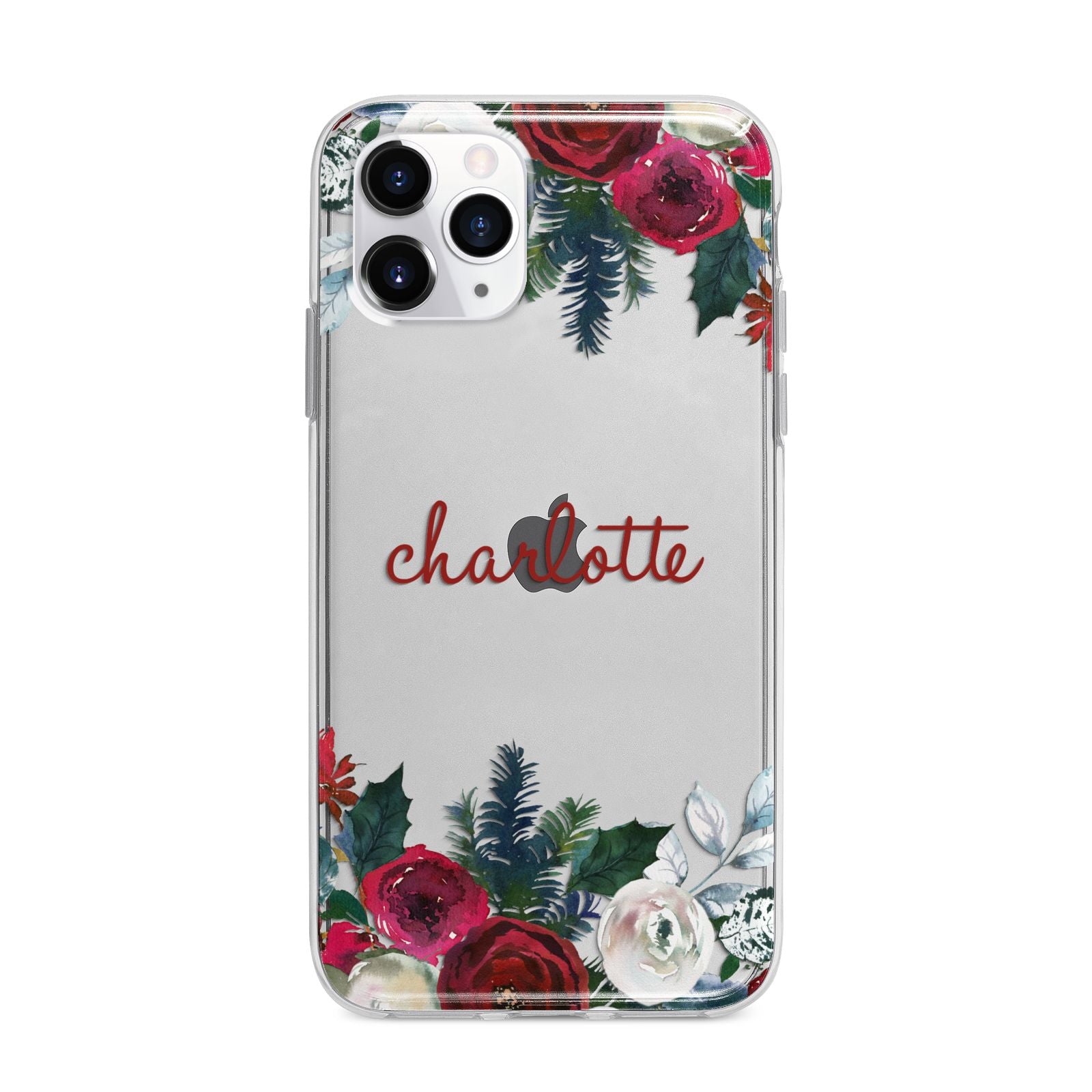 Christmas Flowers Personalised Apple iPhone 11 Pro Max in Silver with Bumper Case