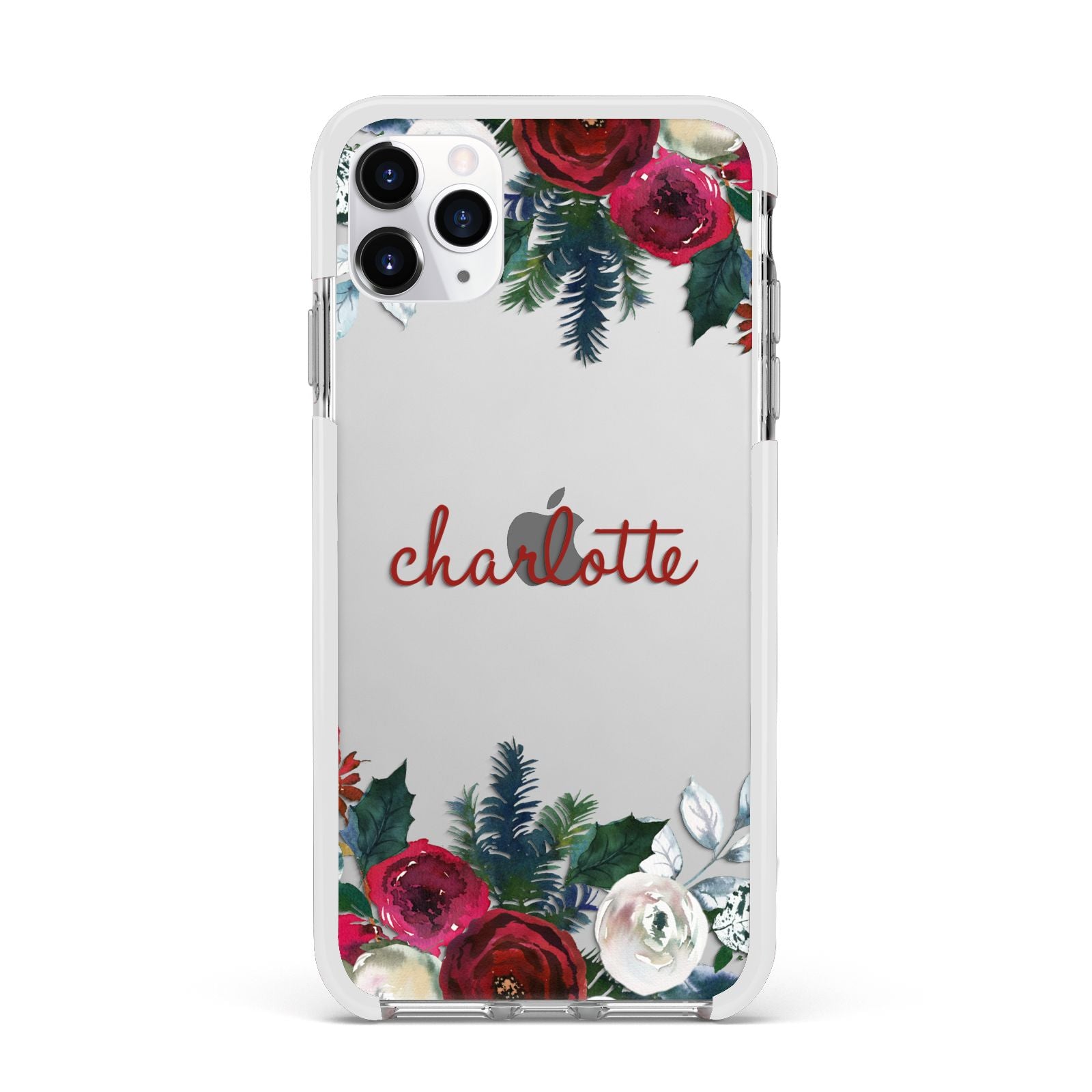 Christmas Flowers Personalised Apple iPhone 11 Pro Max in Silver with White Impact Case
