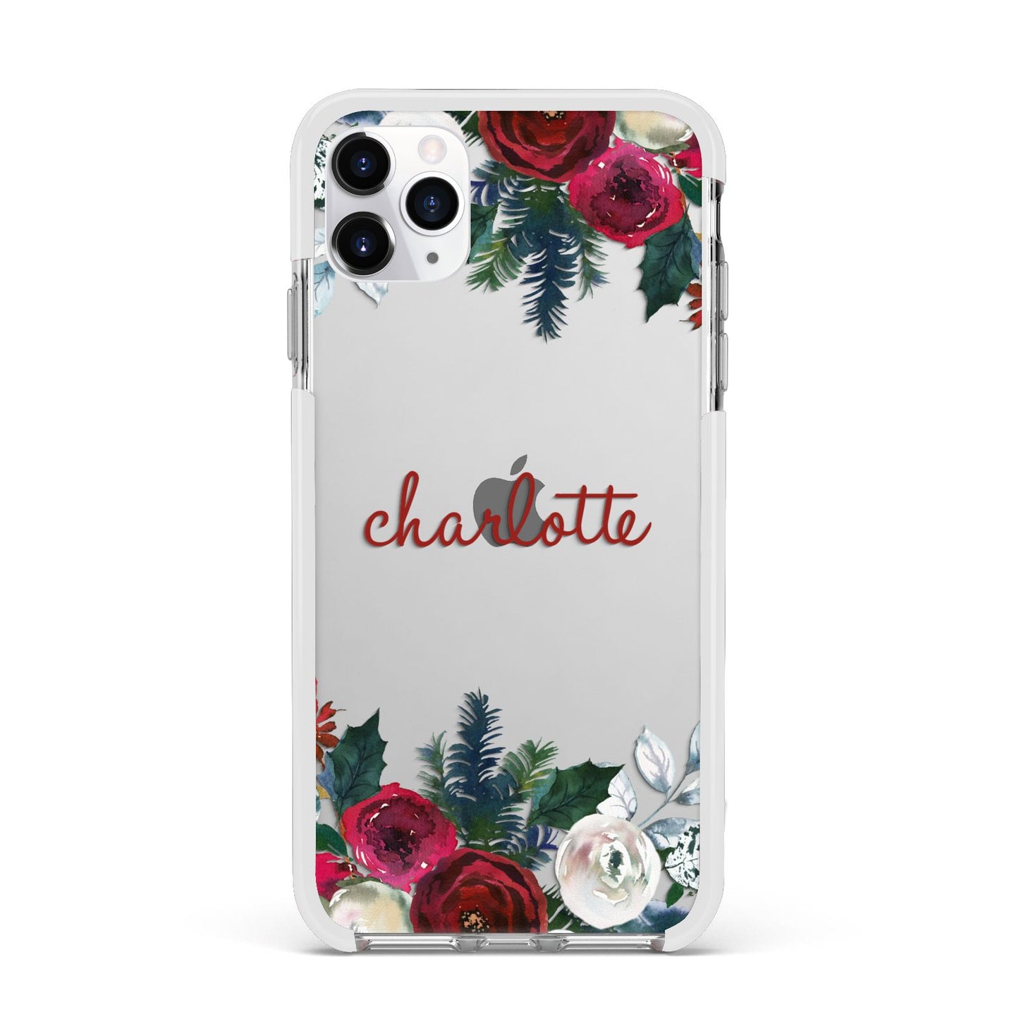Christmas Flowers Personalised Apple iPhone 11 Pro Max in Silver with White Impact Case