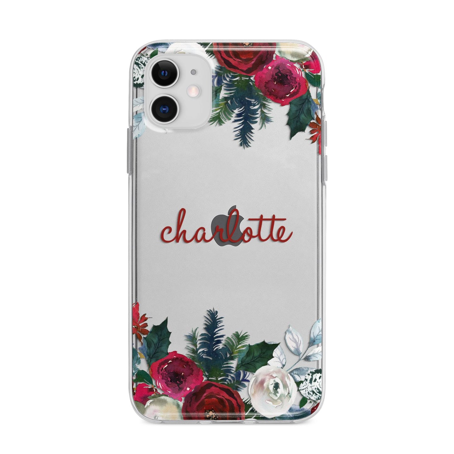 Christmas Flowers Personalised Apple iPhone 11 in White with Bumper Case