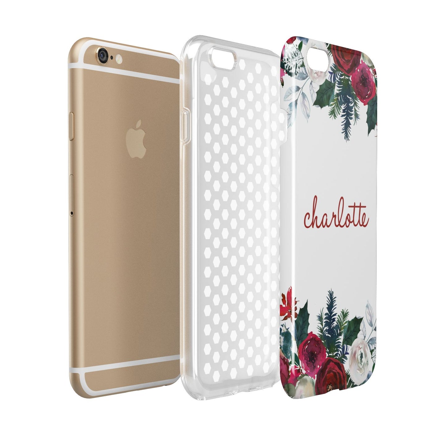 Christmas Flowers Personalised Apple iPhone 6 3D Tough Case Expanded view
