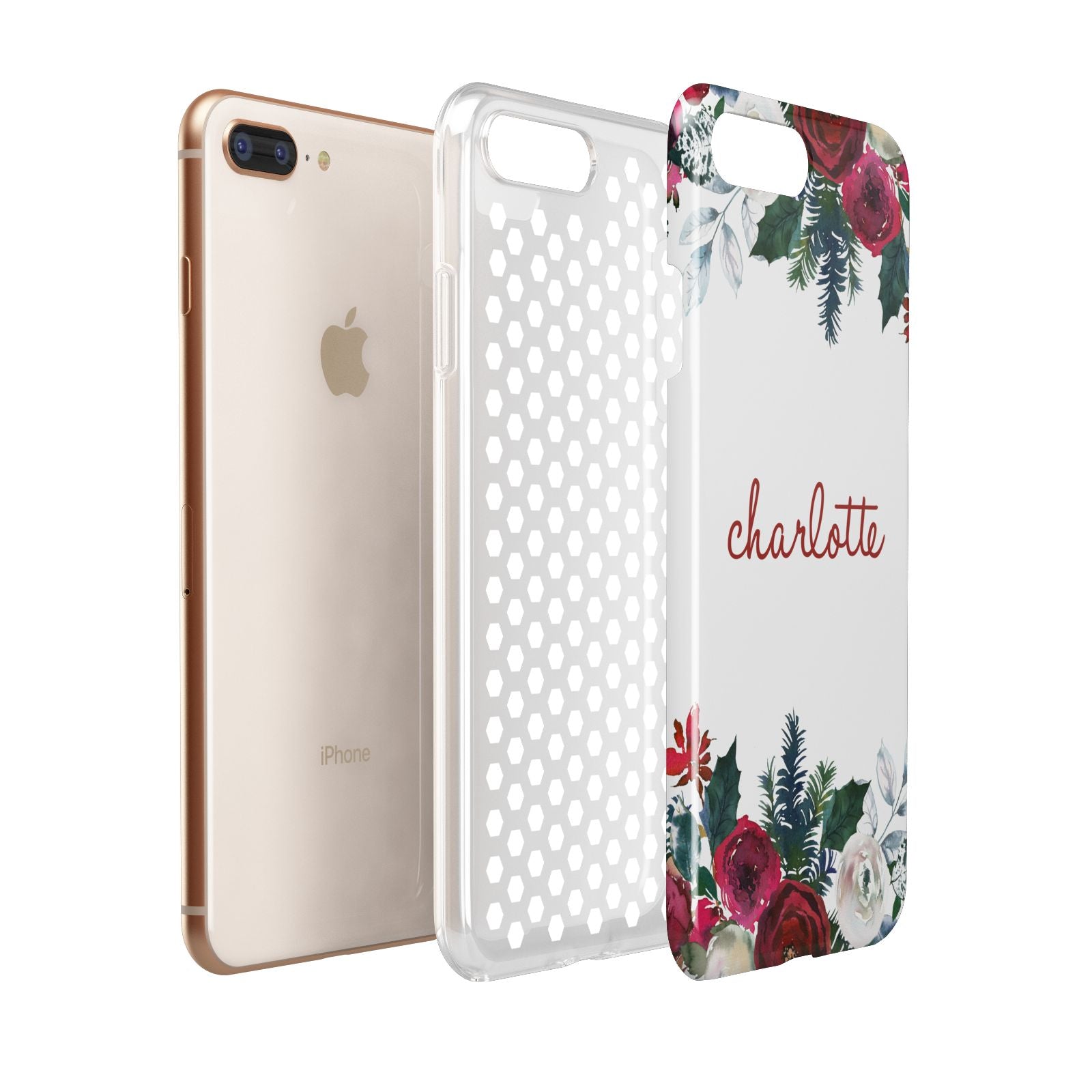 Christmas Flowers Personalised Apple iPhone 7 8 Plus 3D Tough Case Expanded View