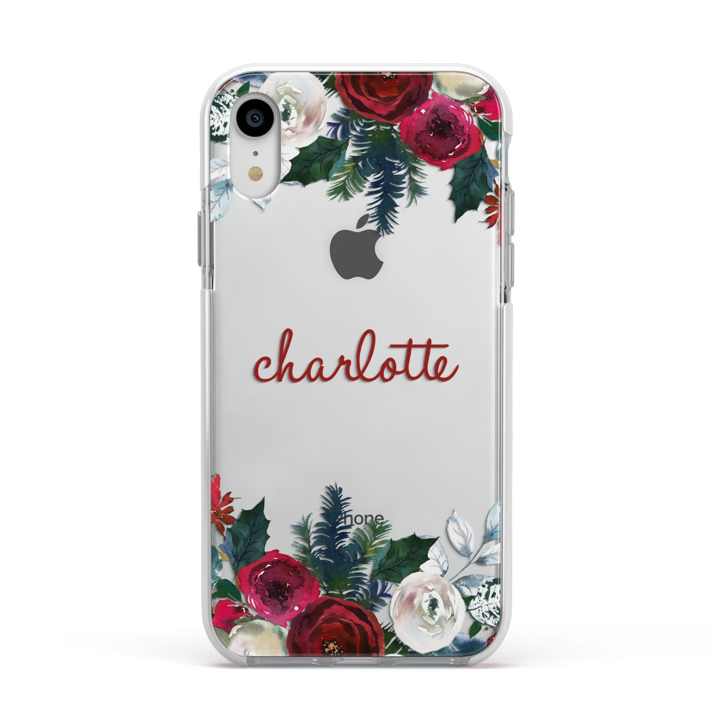 Christmas Flowers Personalised Apple iPhone XR Impact Case White Edge on Silver Phone