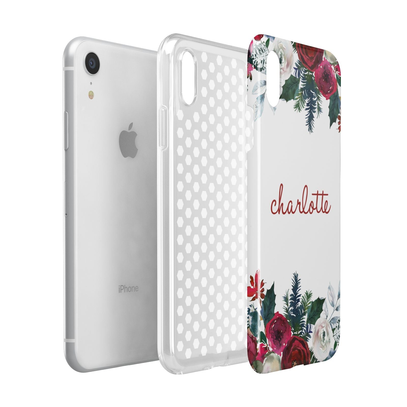 Christmas Flowers Personalised Apple iPhone XR White 3D Tough Case Expanded view