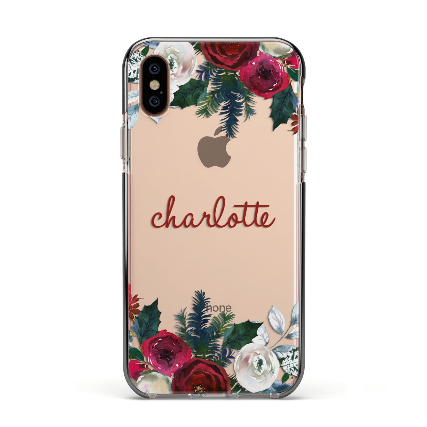 Christmas Flowers Personalised Apple iPhone Xs Impact Case Black Edge on Gold Phone
