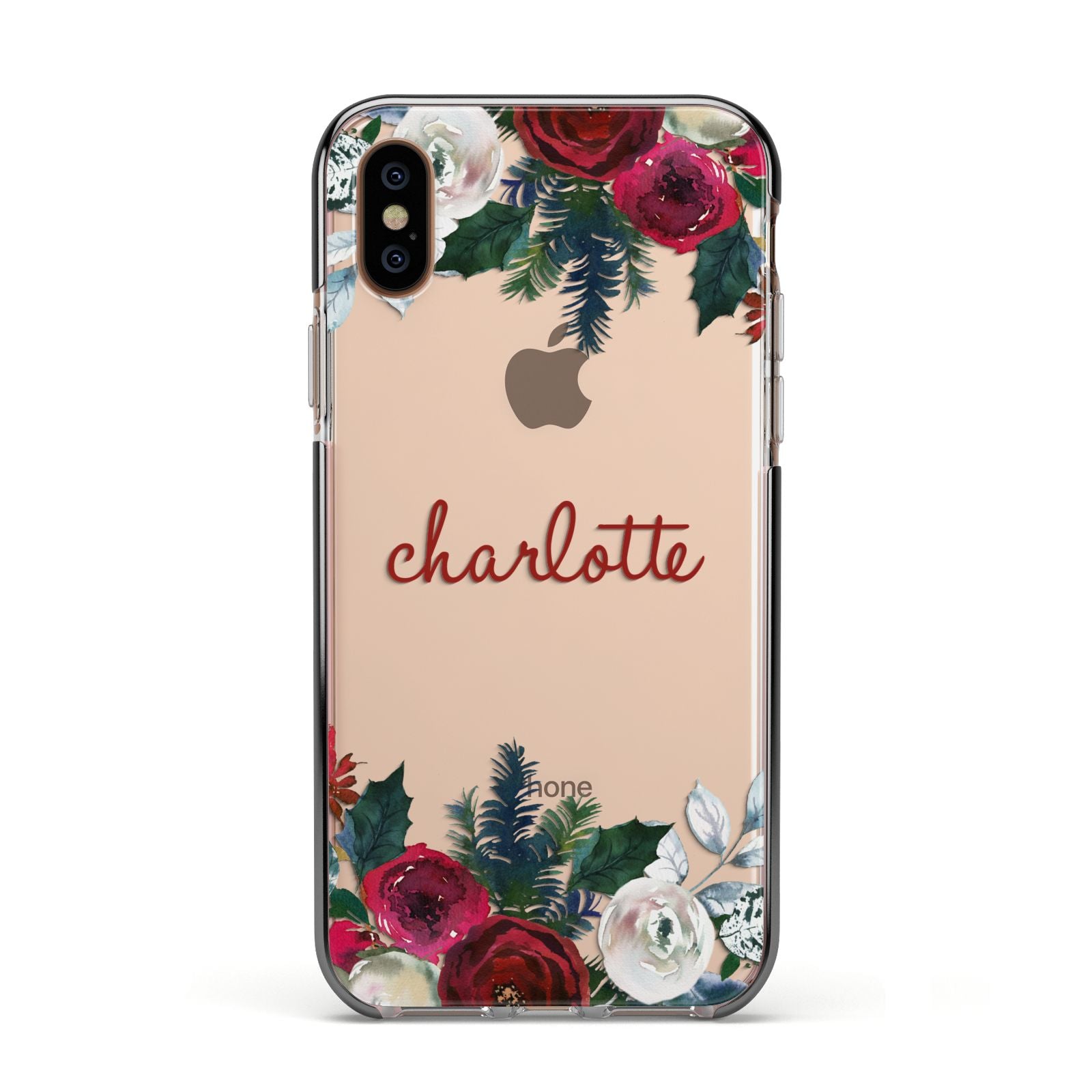 Christmas Flowers Personalised Apple iPhone Xs Impact Case Black Edge on Gold Phone