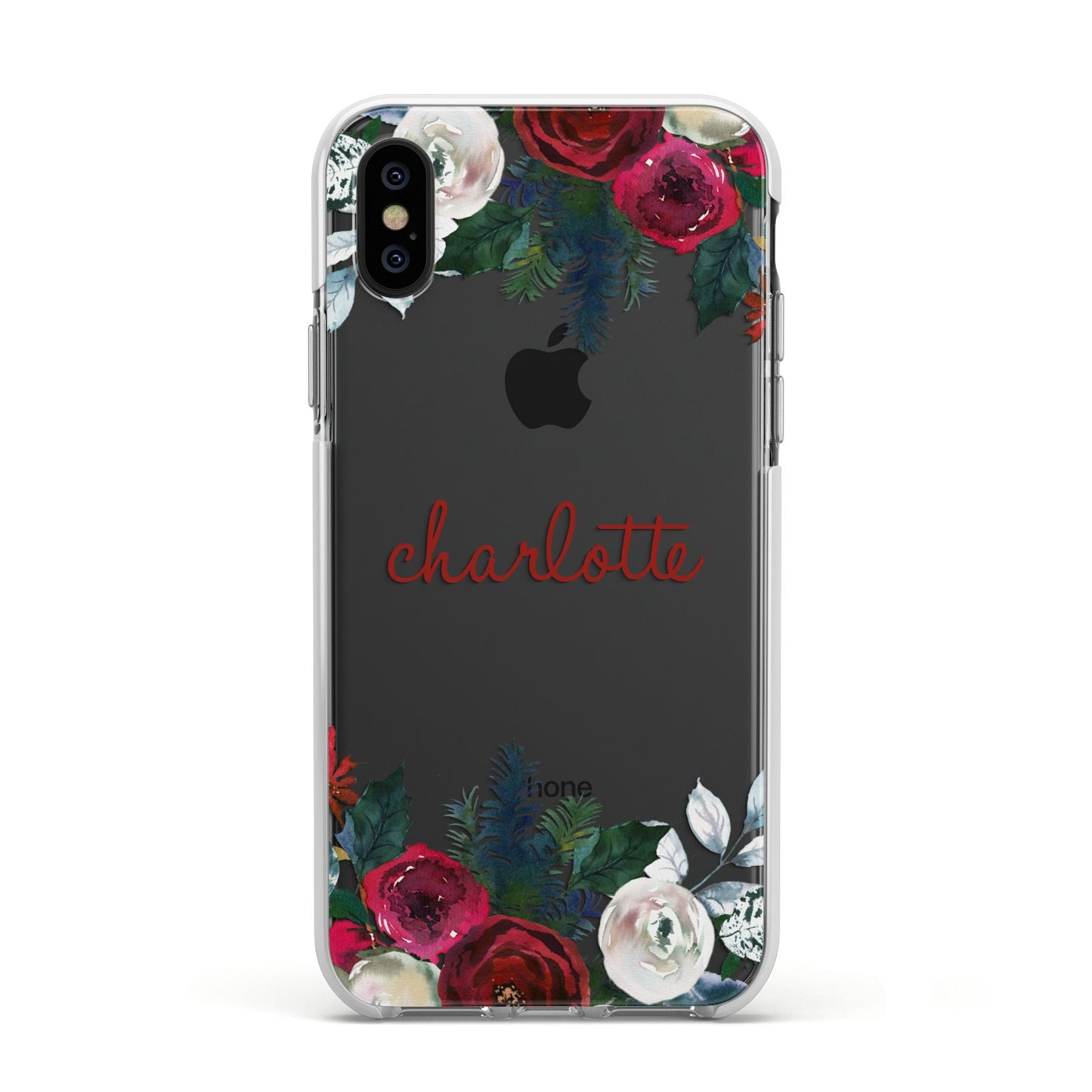 Christmas Flowers Personalised Apple iPhone Xs Impact Case White Edge on Black Phone