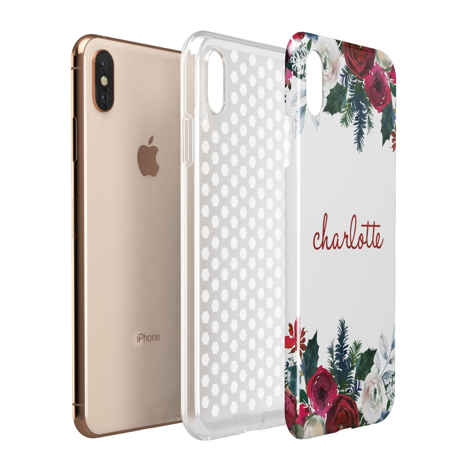 Christmas Flowers Personalised Apple iPhone Xs Max 3D Tough Case Expanded View