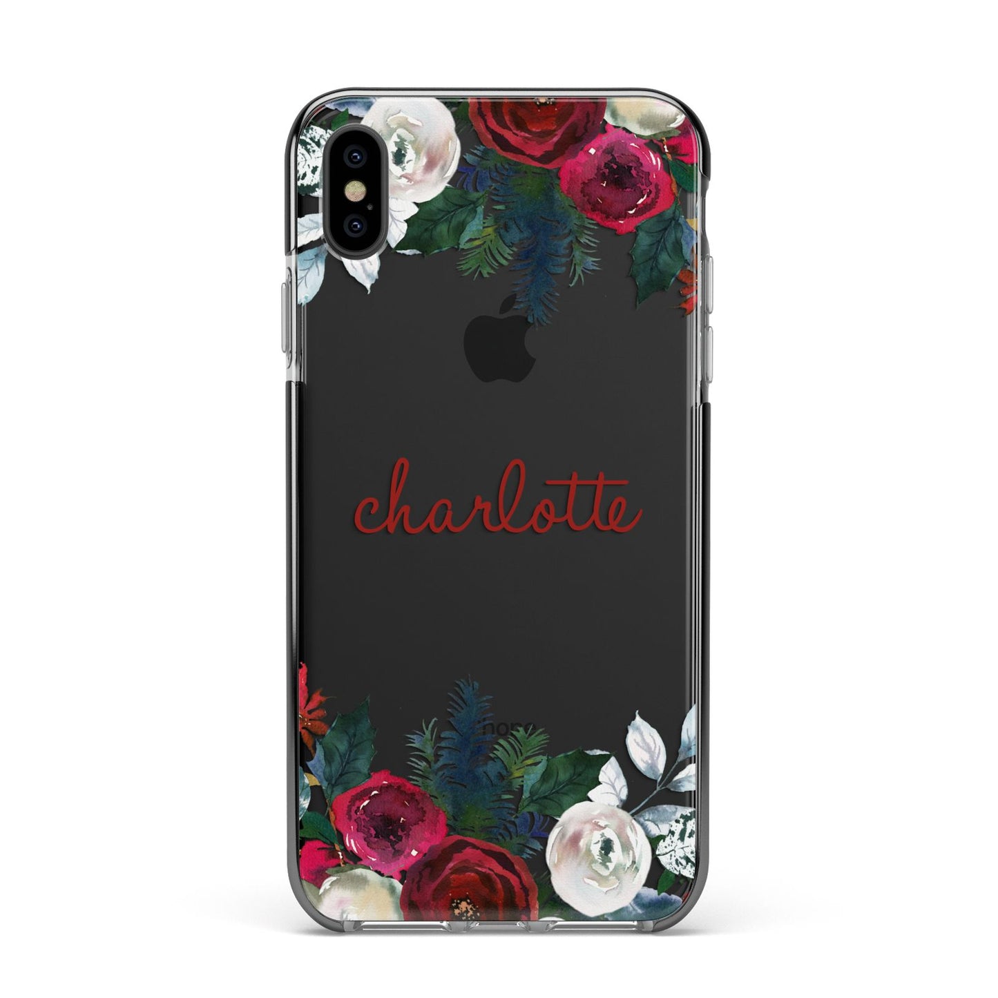 Christmas Flowers Personalised Apple iPhone Xs Max Impact Case Black Edge on Black Phone