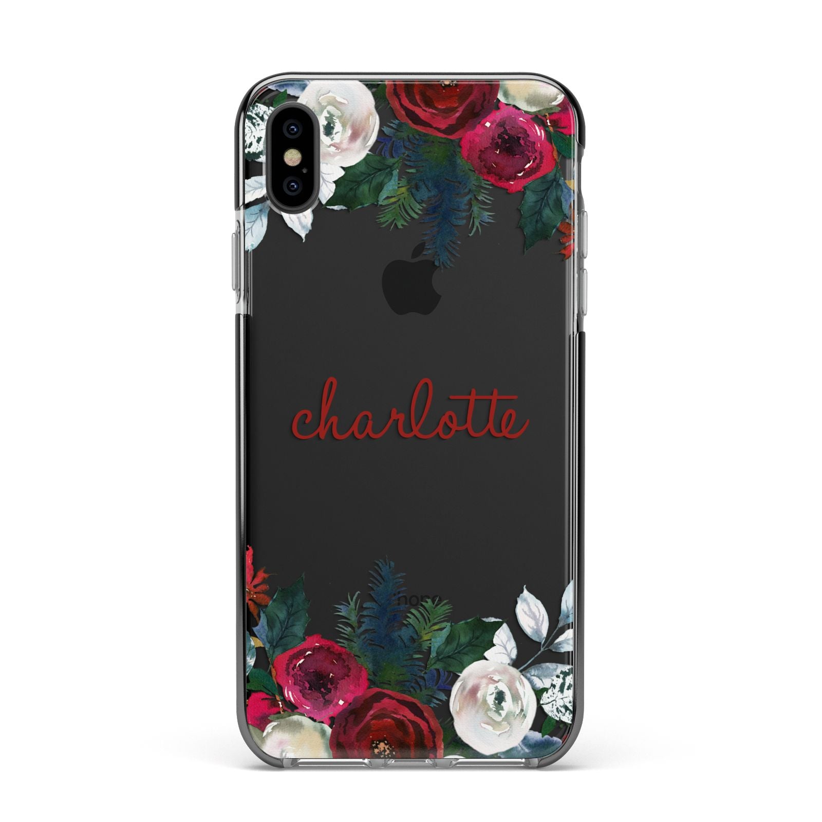 Christmas Flowers Personalised Apple iPhone Xs Max Impact Case Black Edge on Black Phone