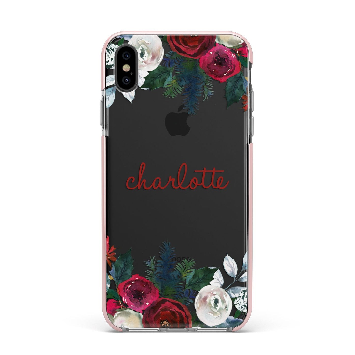 Christmas Flowers Personalised Apple iPhone Xs Max Impact Case Pink Edge on Black Phone