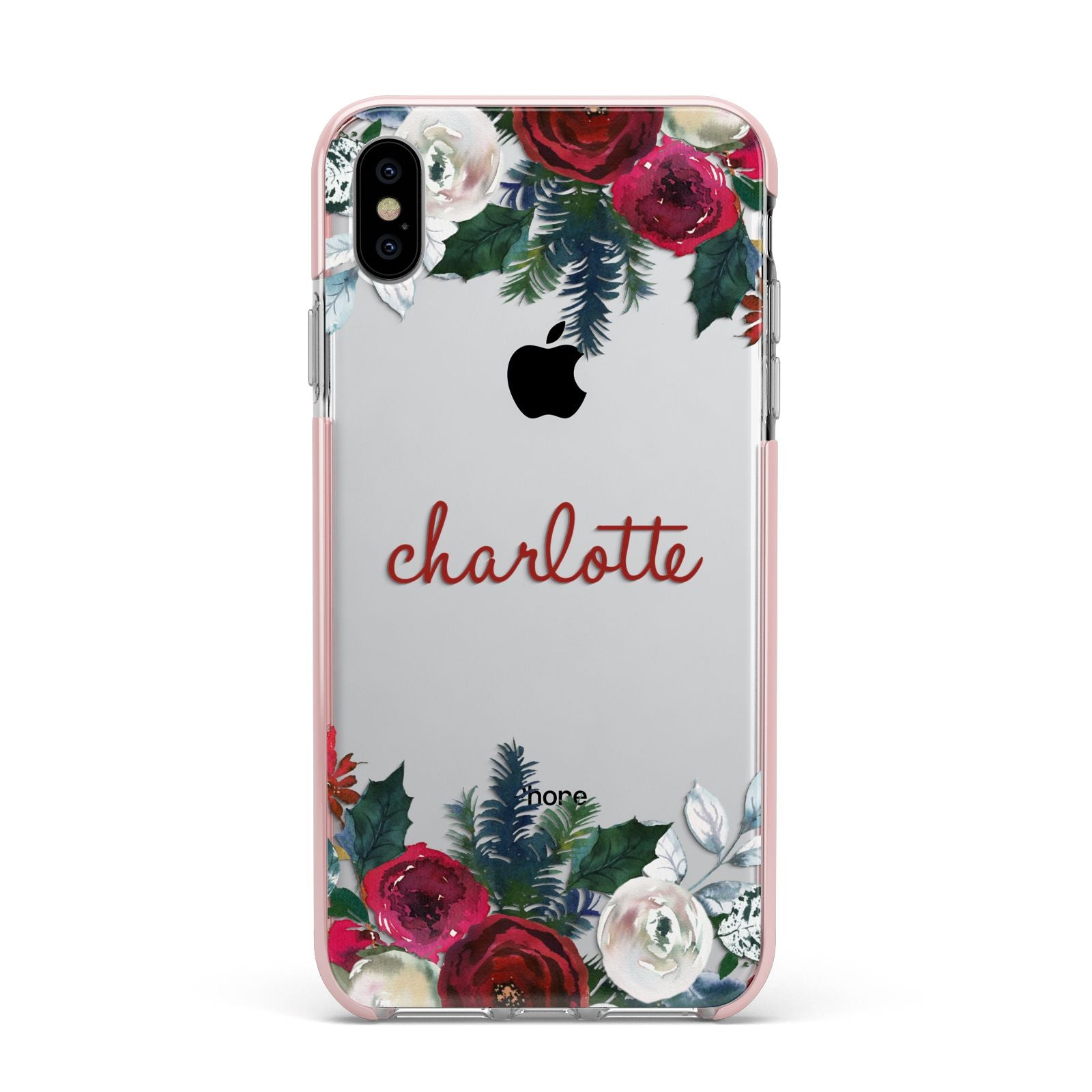 Christmas Flowers Personalised Apple iPhone Xs Max Impact Case Pink Edge on Silver Phone