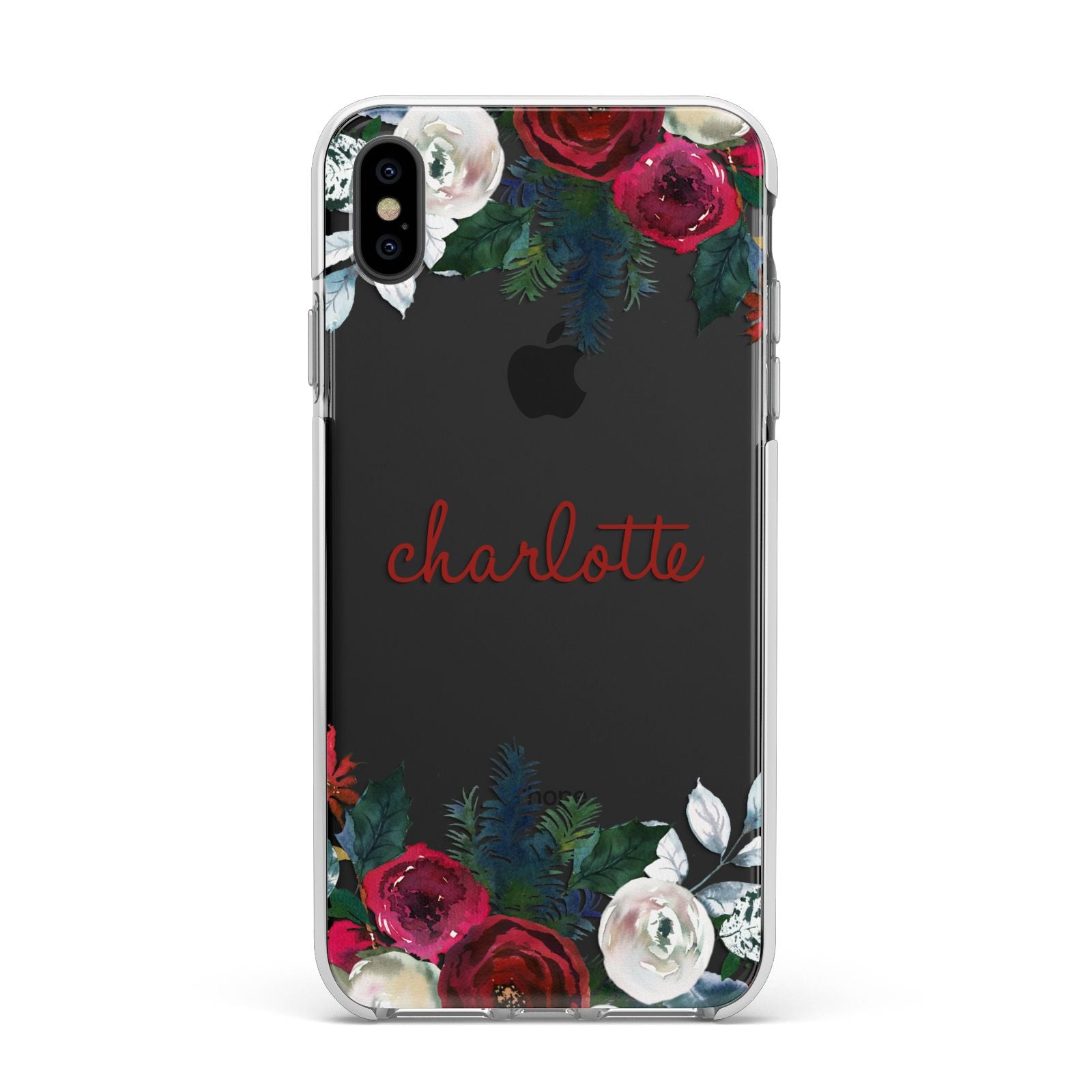 Christmas Flowers Personalised Apple iPhone Xs Max Impact Case White Edge on Black Phone