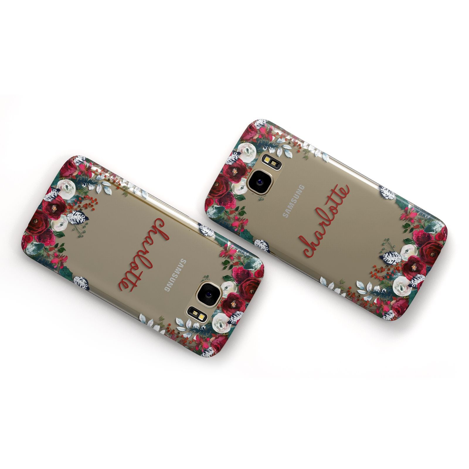 Christmas Flowers Personalised Samsung Galaxy Case Flat Overview