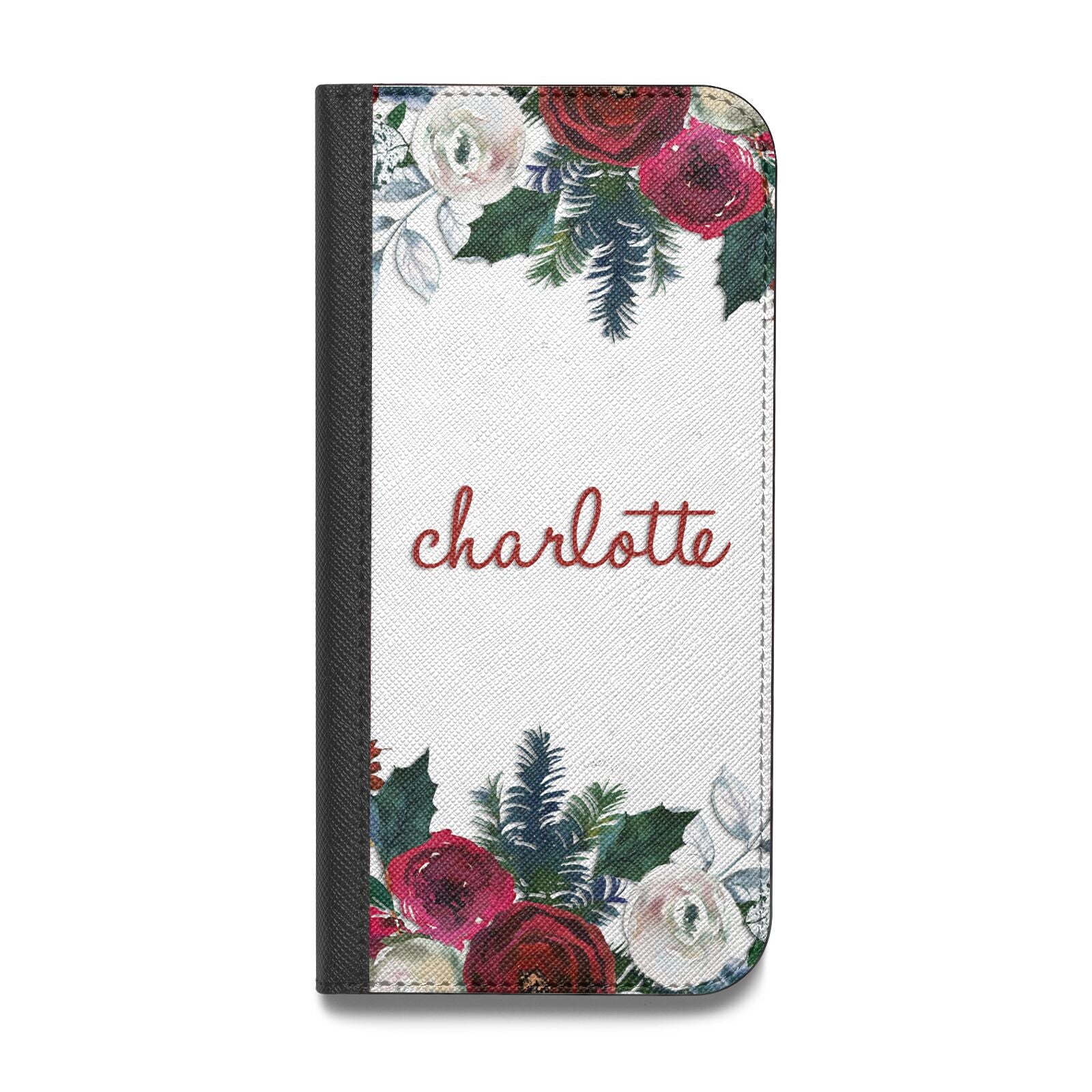 Christmas Flowers Personalised Vegan Leather Flip iPhone Case