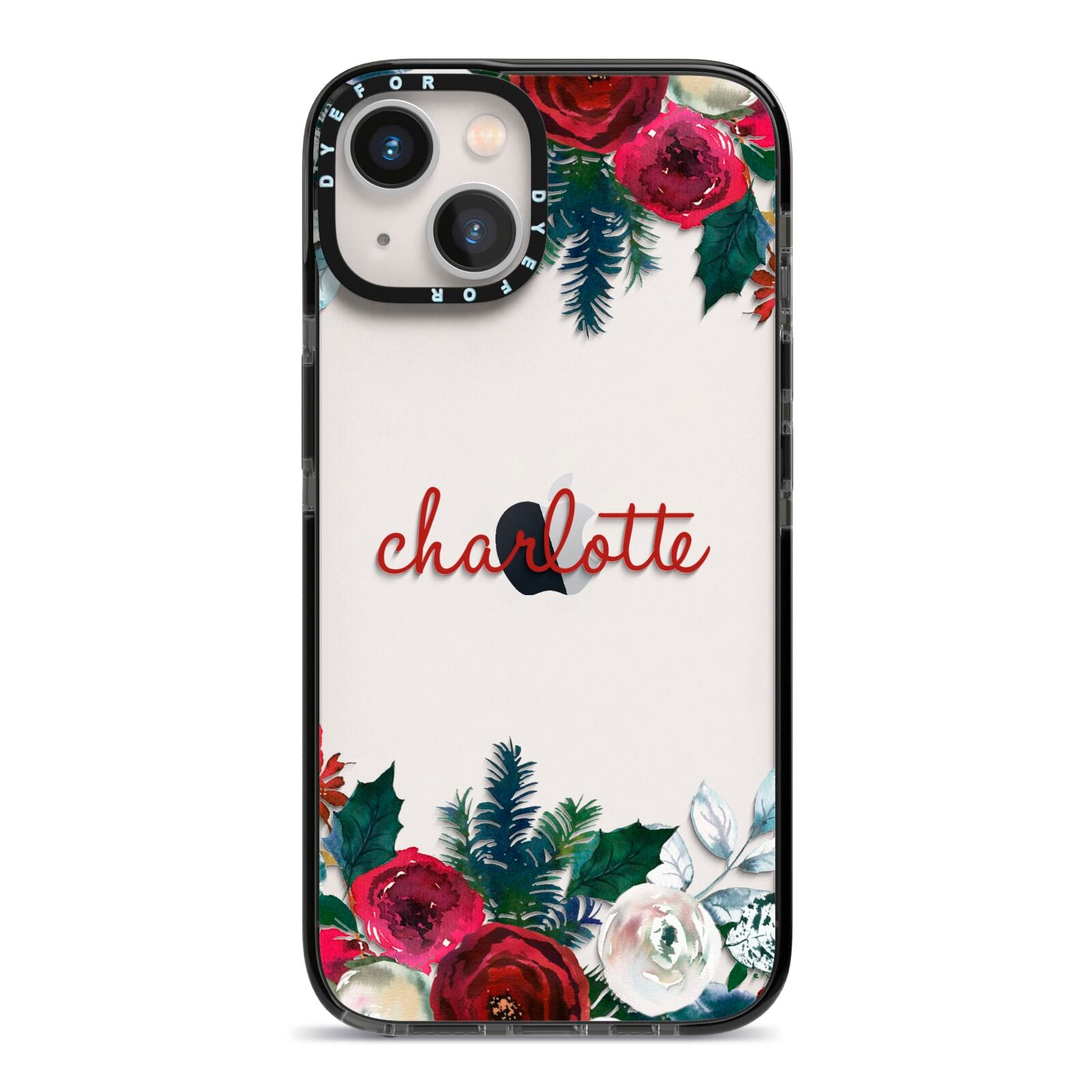 Christmas Flowers Personalised iPhone 13 Black Impact Case on Silver phone