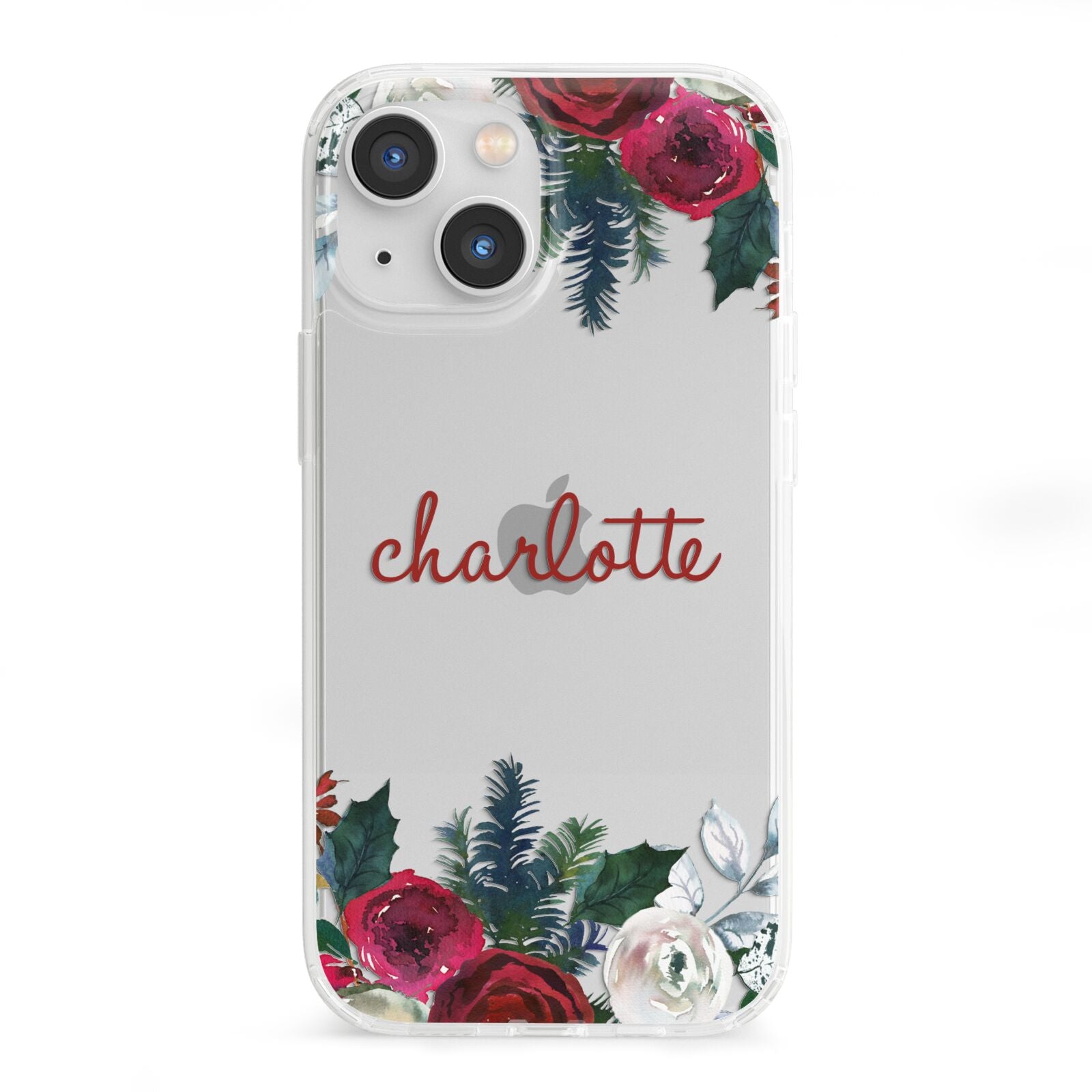Christmas Flowers Personalised iPhone 13 Mini Clear Bumper Case