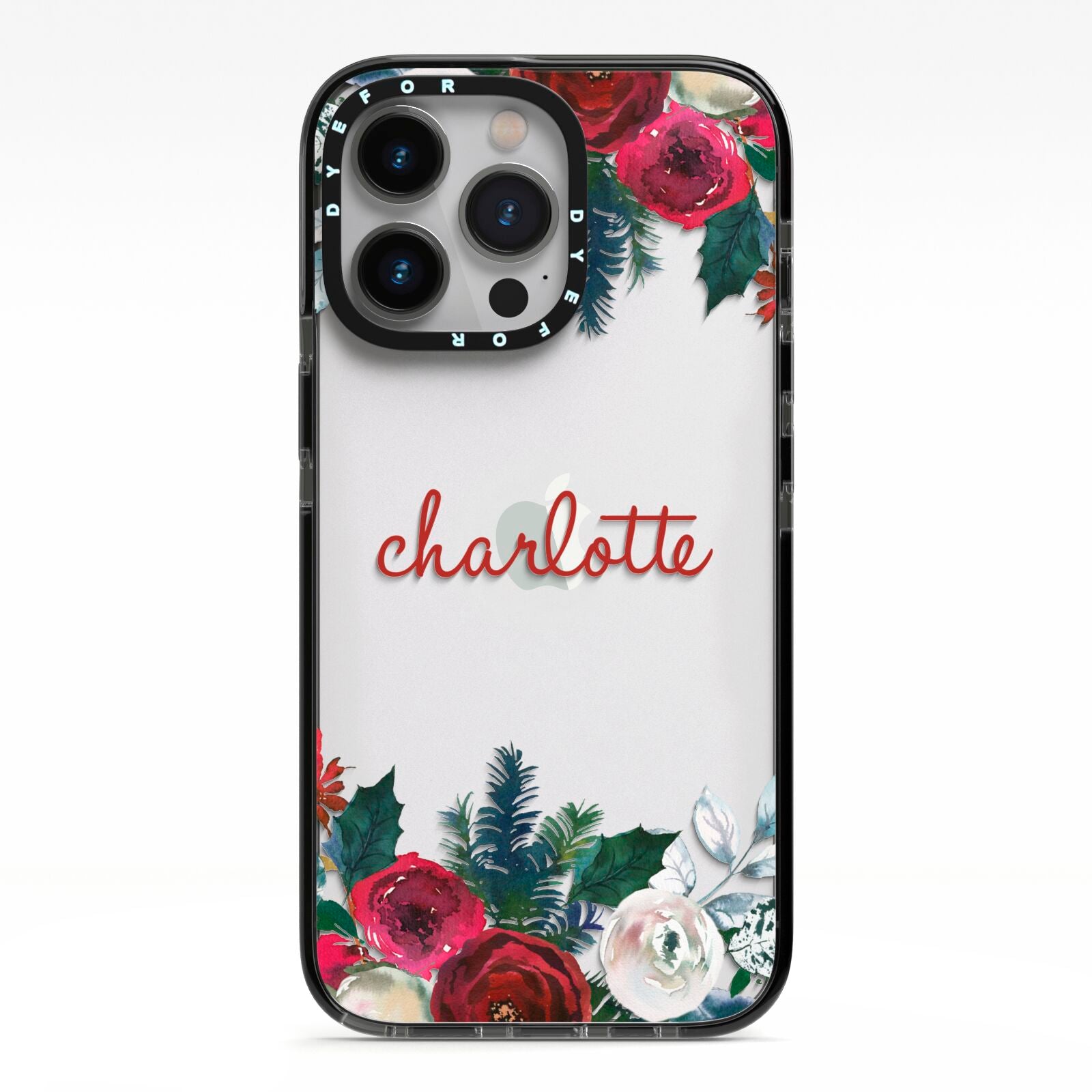 Christmas Flowers Personalised iPhone 13 Pro Black Impact Case on Silver phone