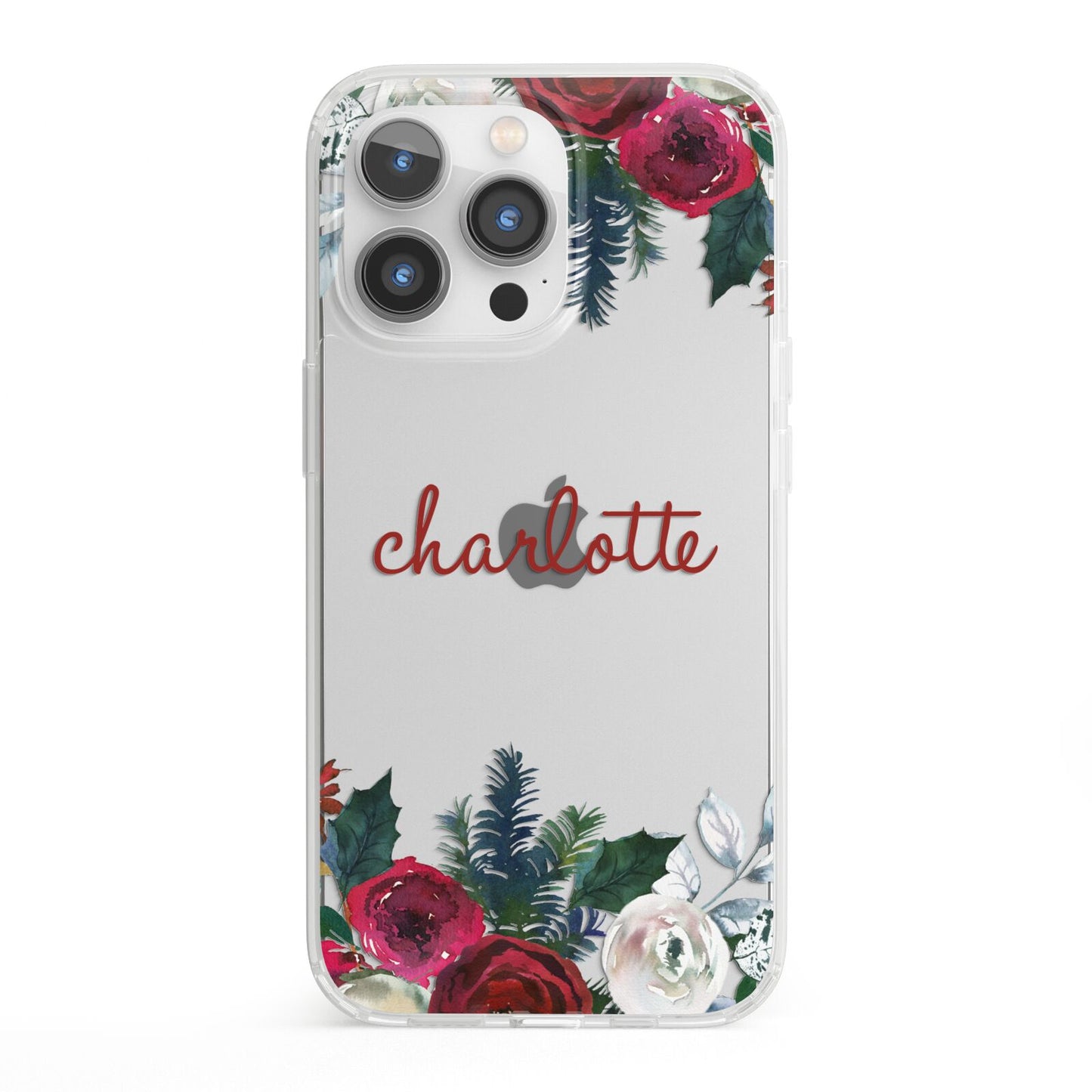 Christmas Flowers Personalised iPhone 13 Pro Clear Bumper Case