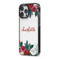 Christmas Flowers Personalised iPhone 13 Pro Max Black Impact Case Side Angle on Silver phone