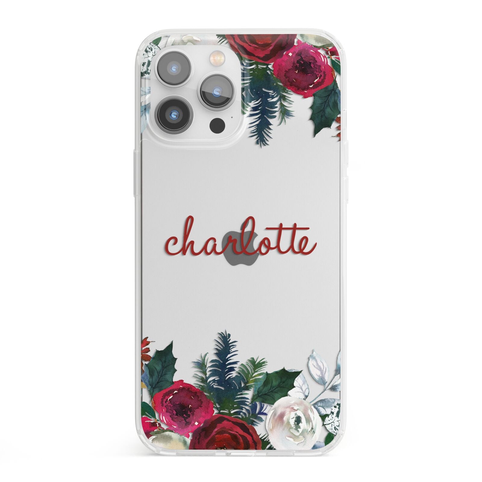 Christmas Flowers Personalised iPhone 13 Pro Max Clear Bumper Case