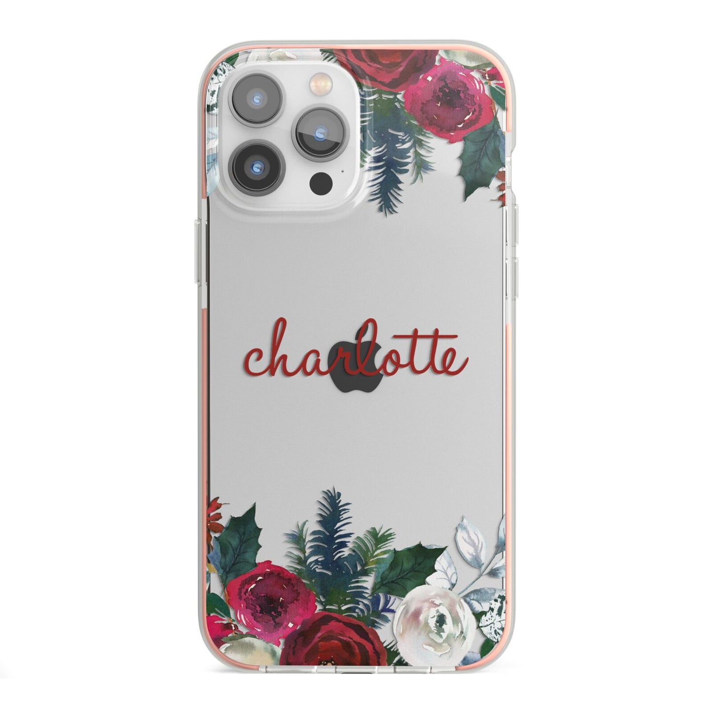 Christmas Flowers Personalised iPhone 13 Pro Max TPU Impact Case with Pink Edges
