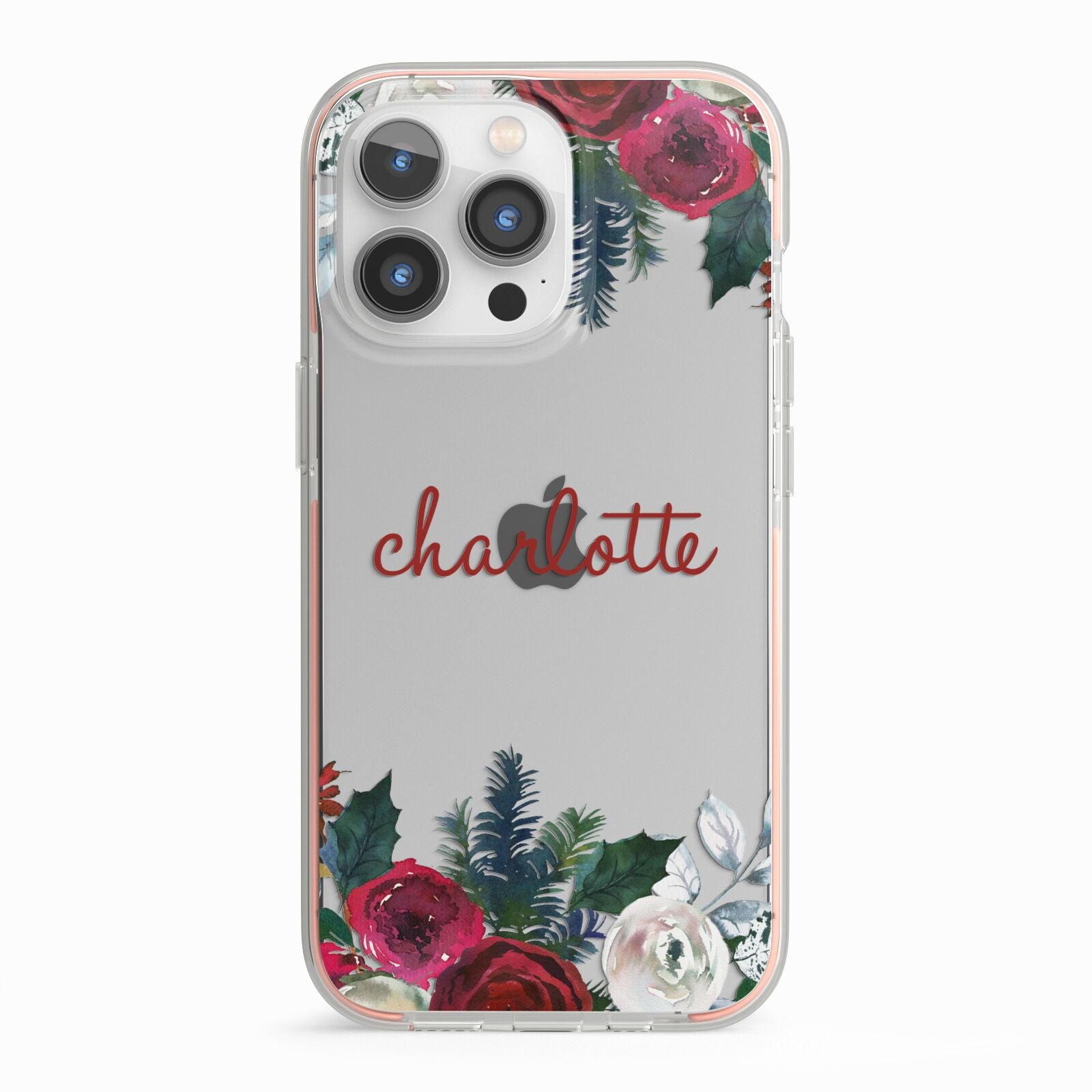 Christmas Flowers Personalised iPhone 13 Pro TPU Impact Case with Pink Edges