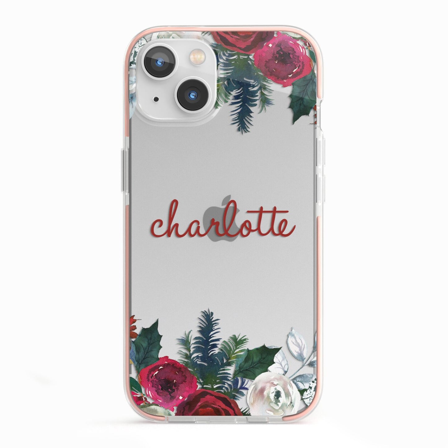 Christmas Flowers Personalised iPhone 13 TPU Impact Case with Pink Edges