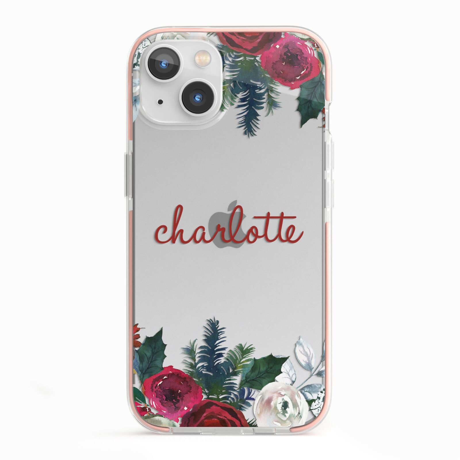 Christmas Flowers Personalised iPhone 13 TPU Impact Case with Pink Edges