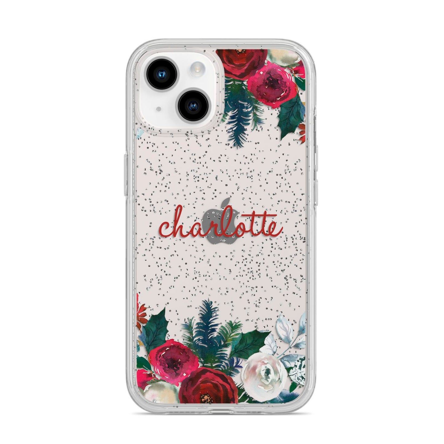 Christmas Flowers Personalised iPhone 14 Glitter Tough Case Starlight