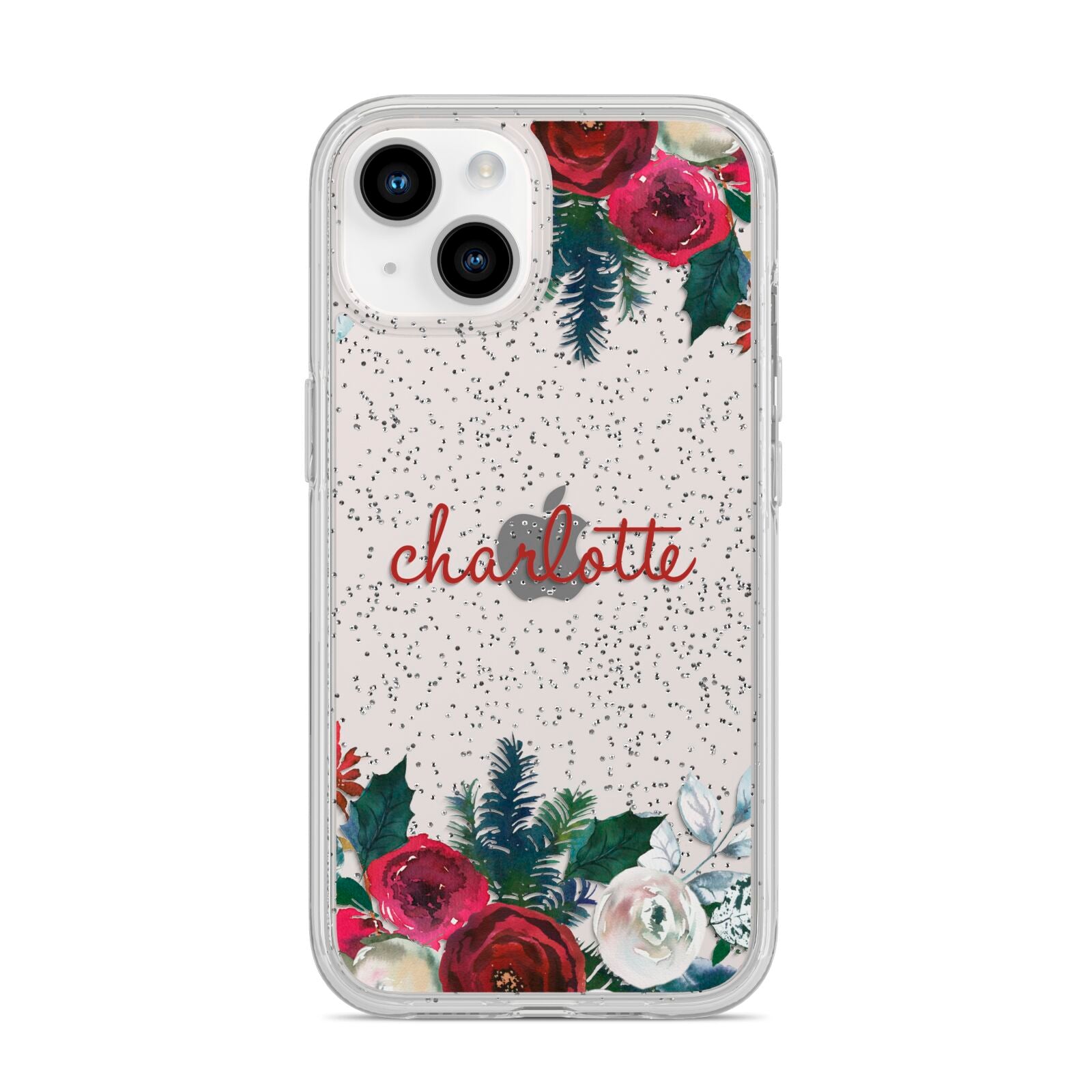 Christmas Flowers Personalised iPhone 14 Glitter Tough Case Starlight