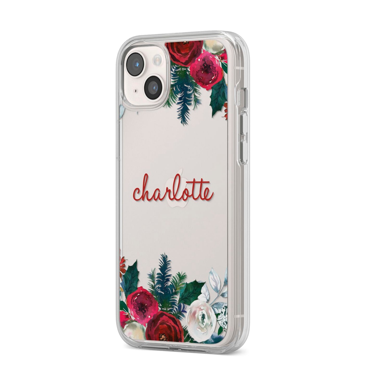 Christmas Flowers Personalised iPhone 14 Plus Clear Tough Case Starlight Angled Image