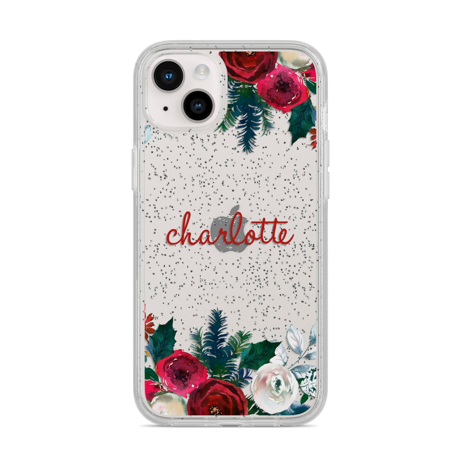 Christmas Flowers Personalised iPhone 14 Plus Glitter Tough Case Starlight