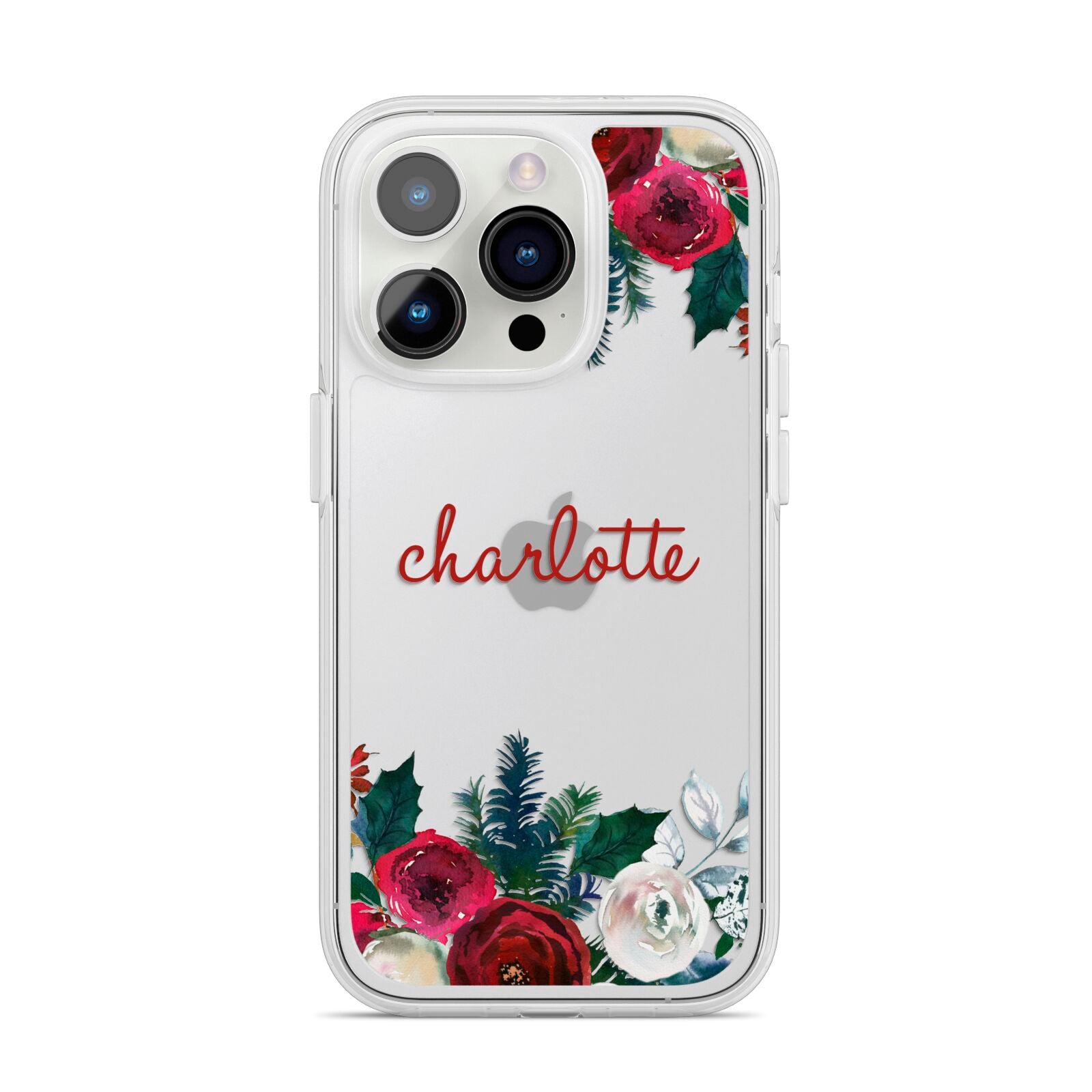 Christmas Flowers Personalised iPhone 14 Pro Clear Tough Case Silver