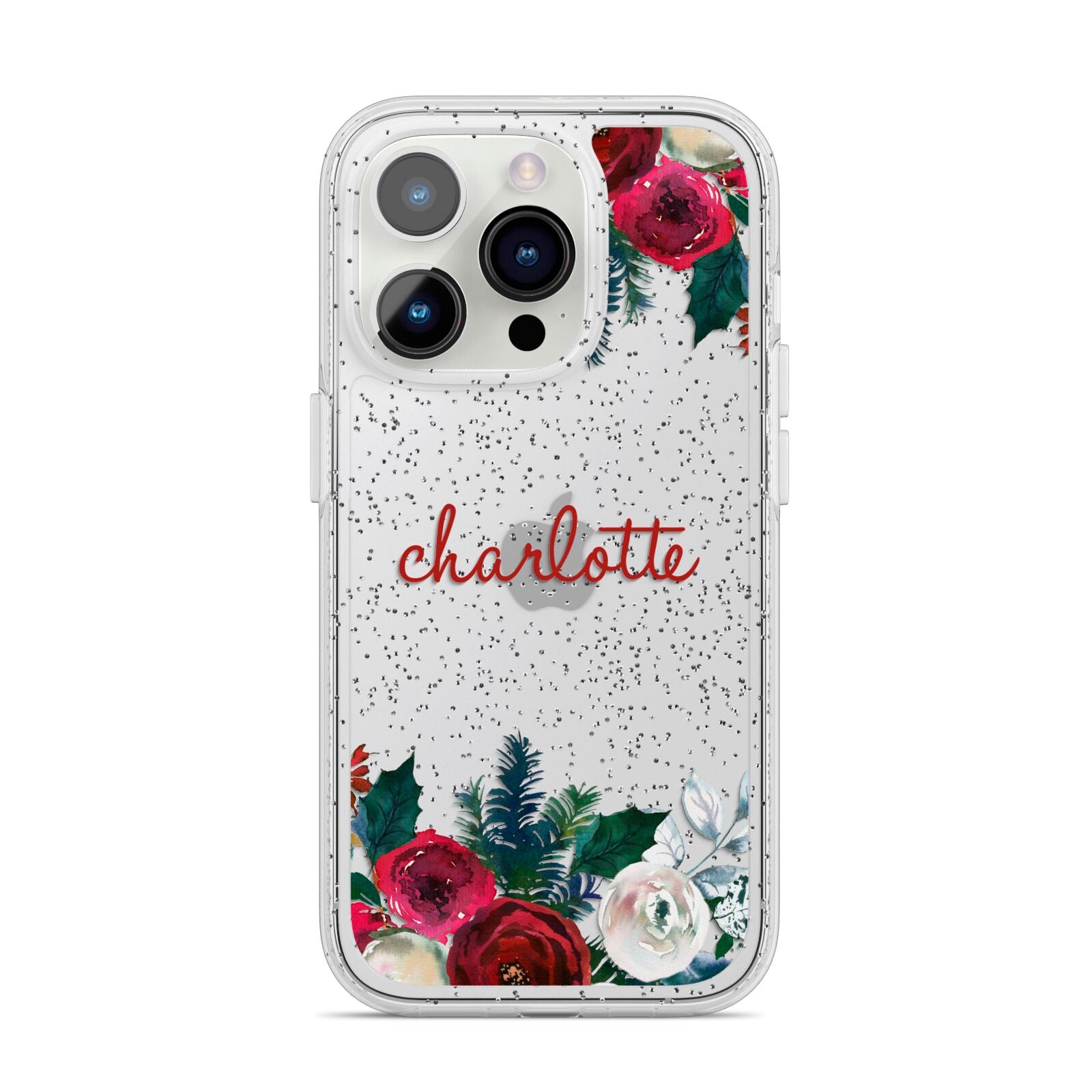 Christmas Flowers Personalised iPhone 14 Pro Glitter Tough Case Silver