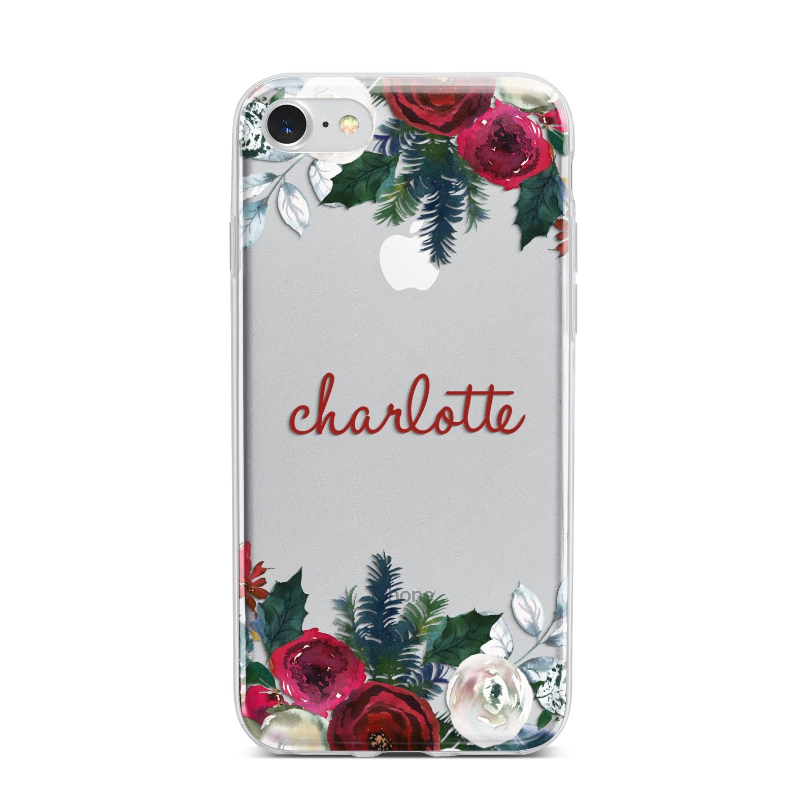 Christmas Flowers Personalised iPhone 7 Bumper Case on Silver iPhone