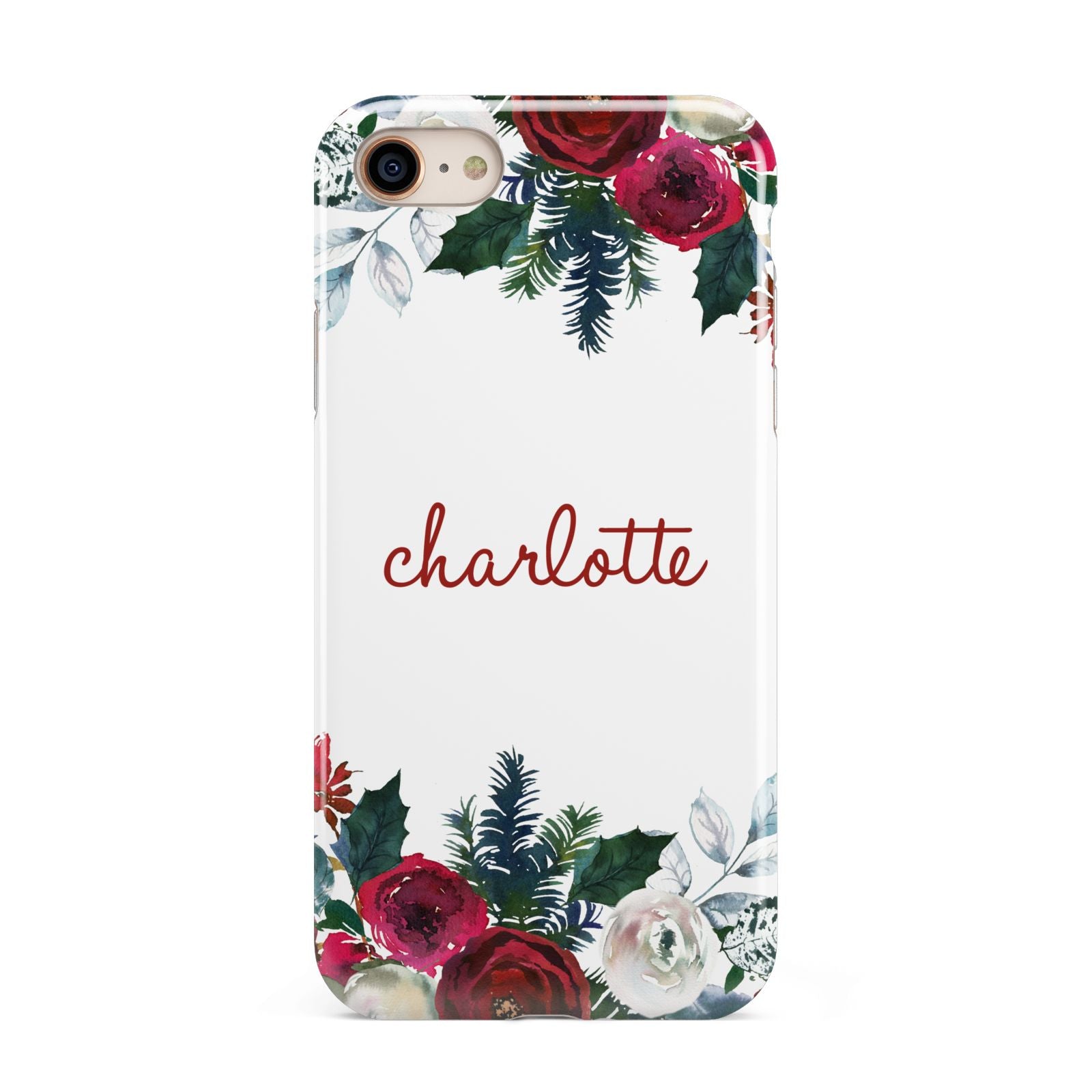 Christmas Flowers Personalised iPhone 8 3D Tough Case on Gold Phone