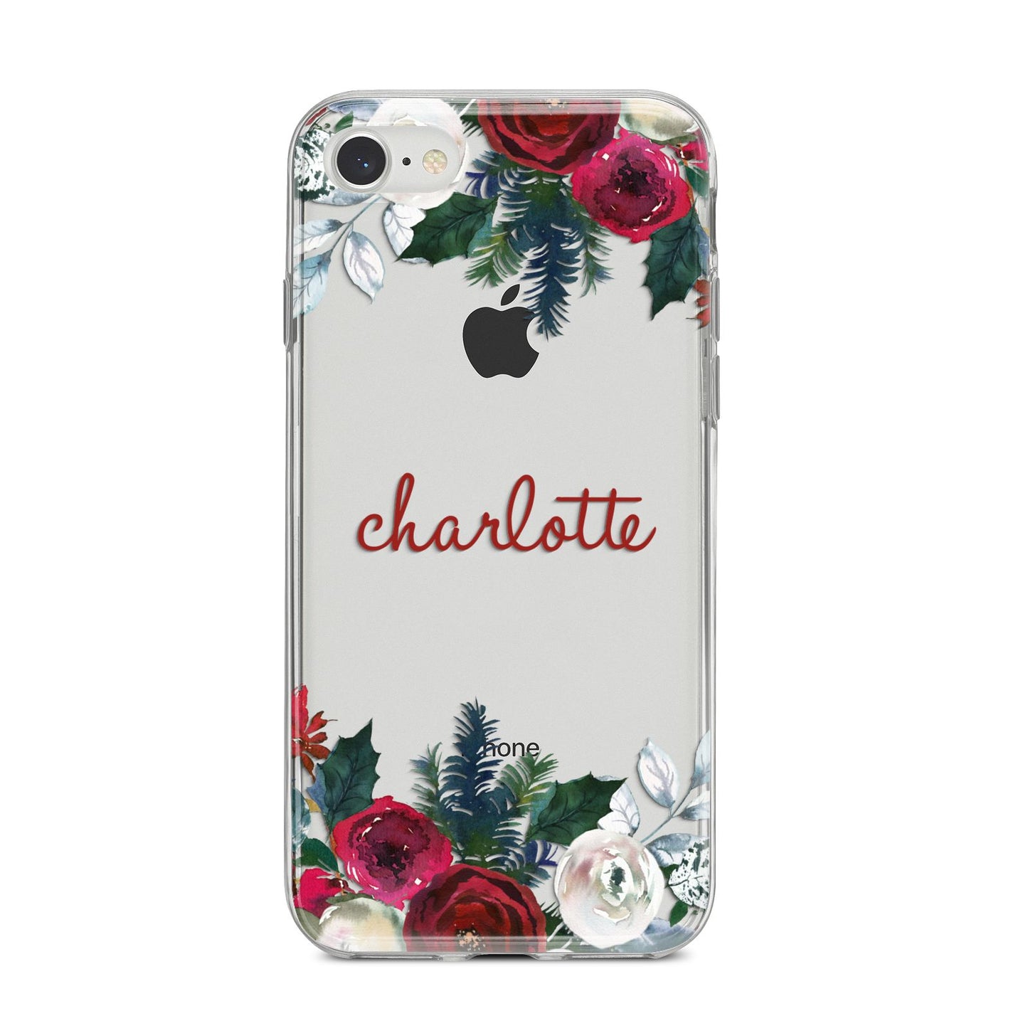 Christmas Flowers Personalised iPhone 8 Bumper Case on Silver iPhone