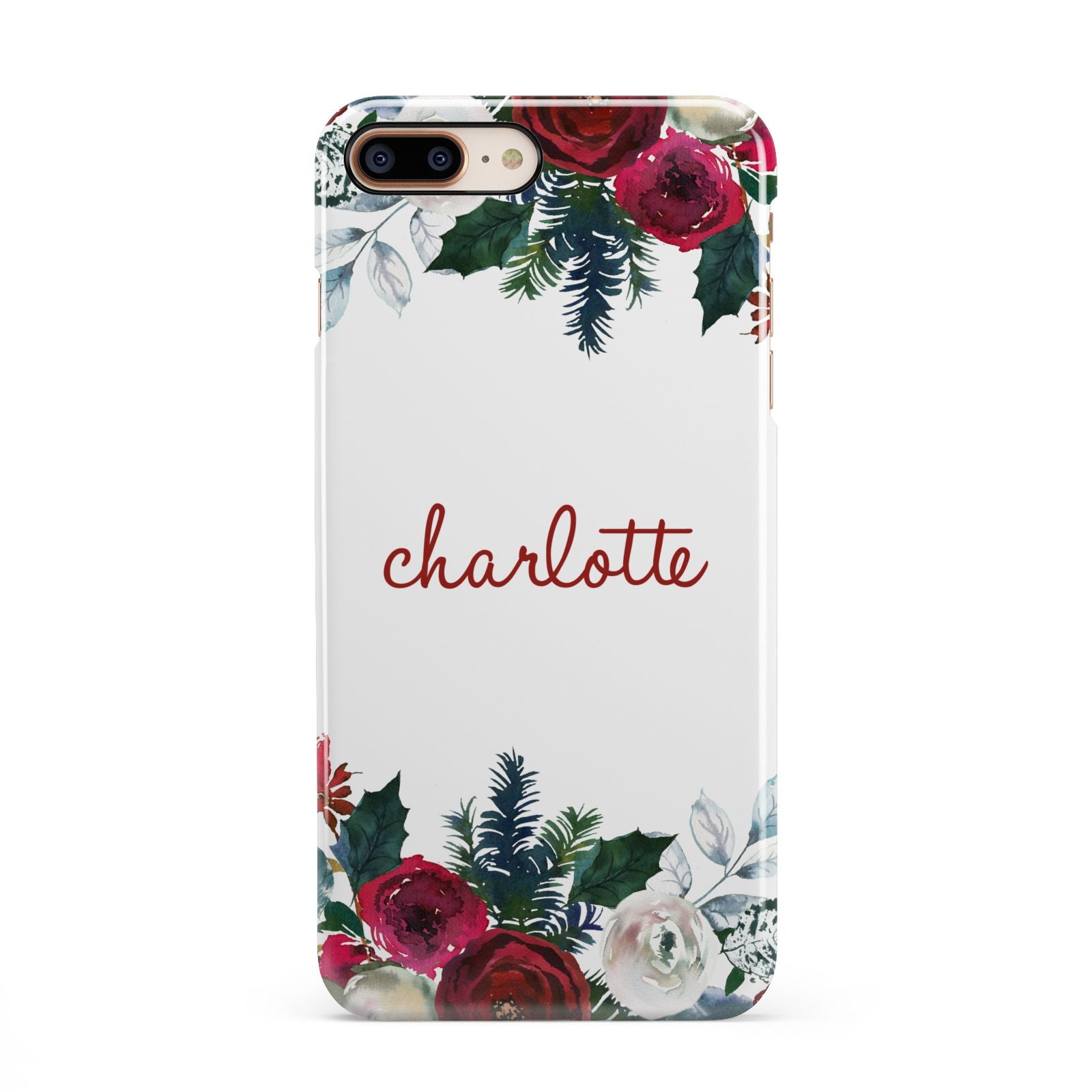 Christmas Flowers Personalised iPhone 8 Plus 3D Snap Case on Gold Phone