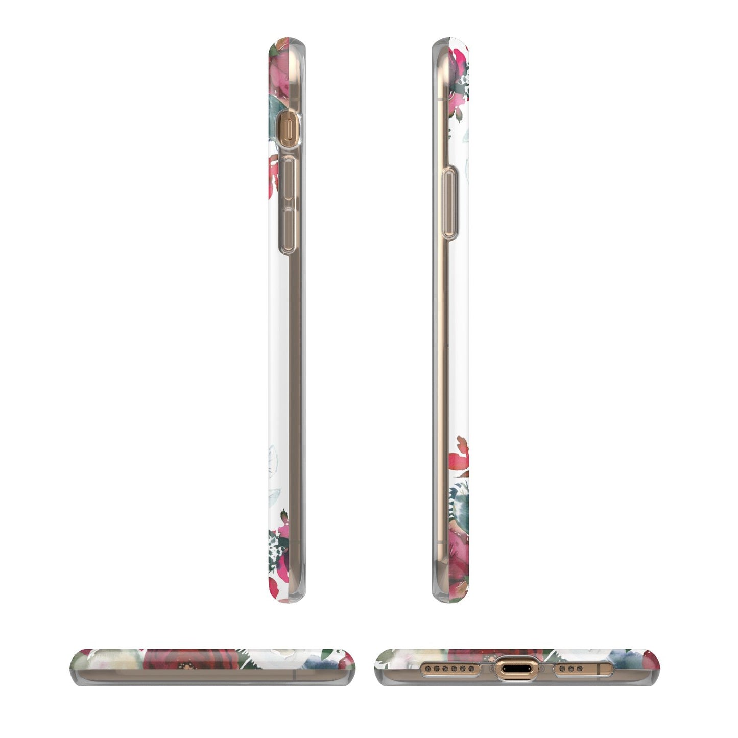 Christmas Flowers Personalised iPhone XS 3D Tough Case in Gold Angled Images