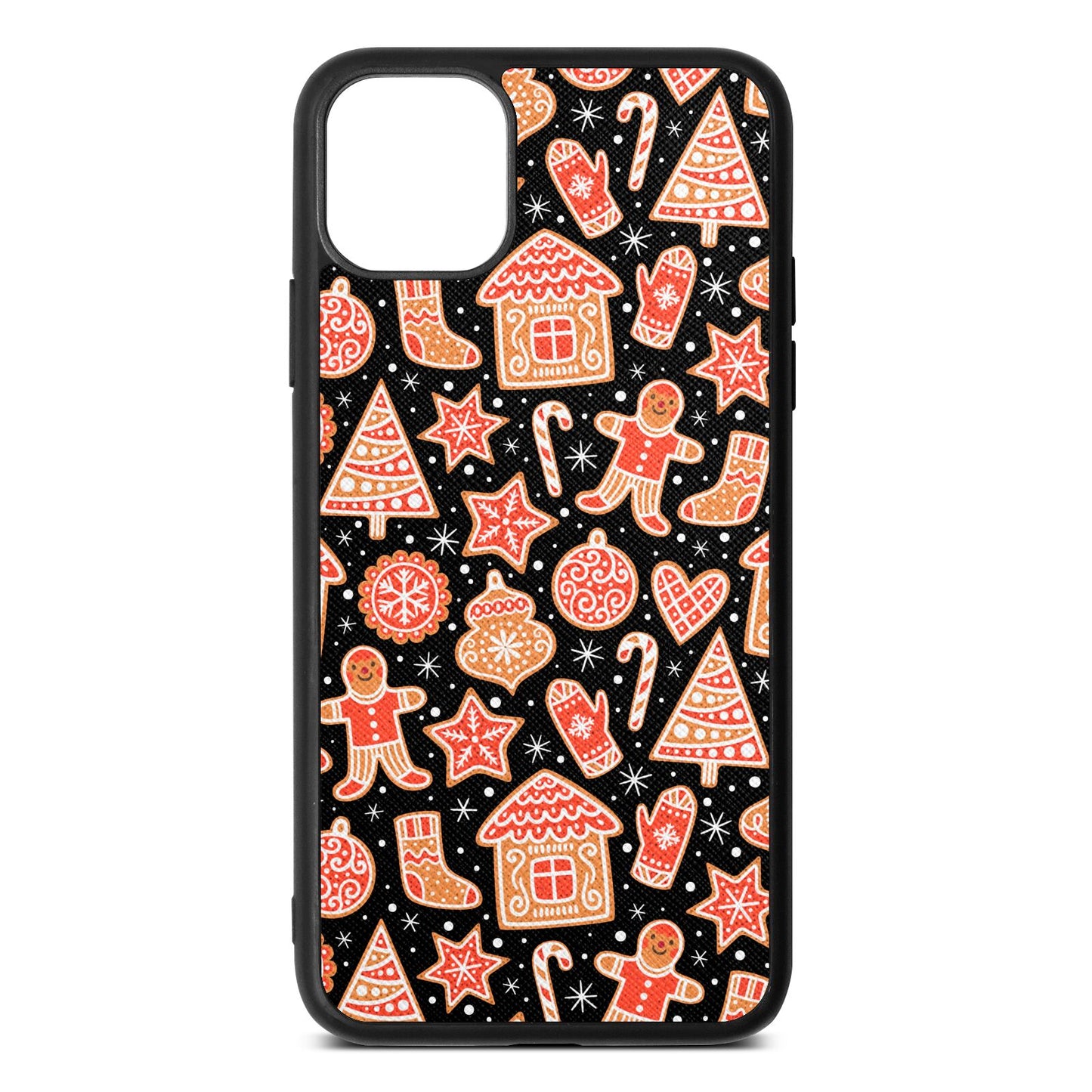 Christmas Gingerbread Black Saffiano Leather iPhone 11 Pro Max Case