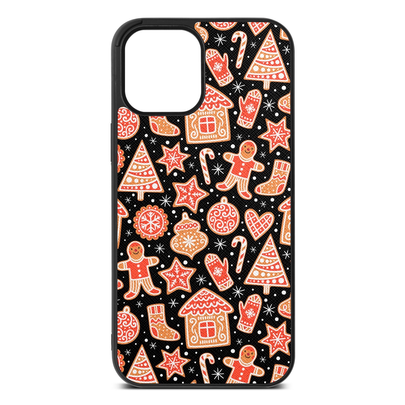 Christmas Gingerbread Black Saffiano Leather iPhone 12 Pro Max Case